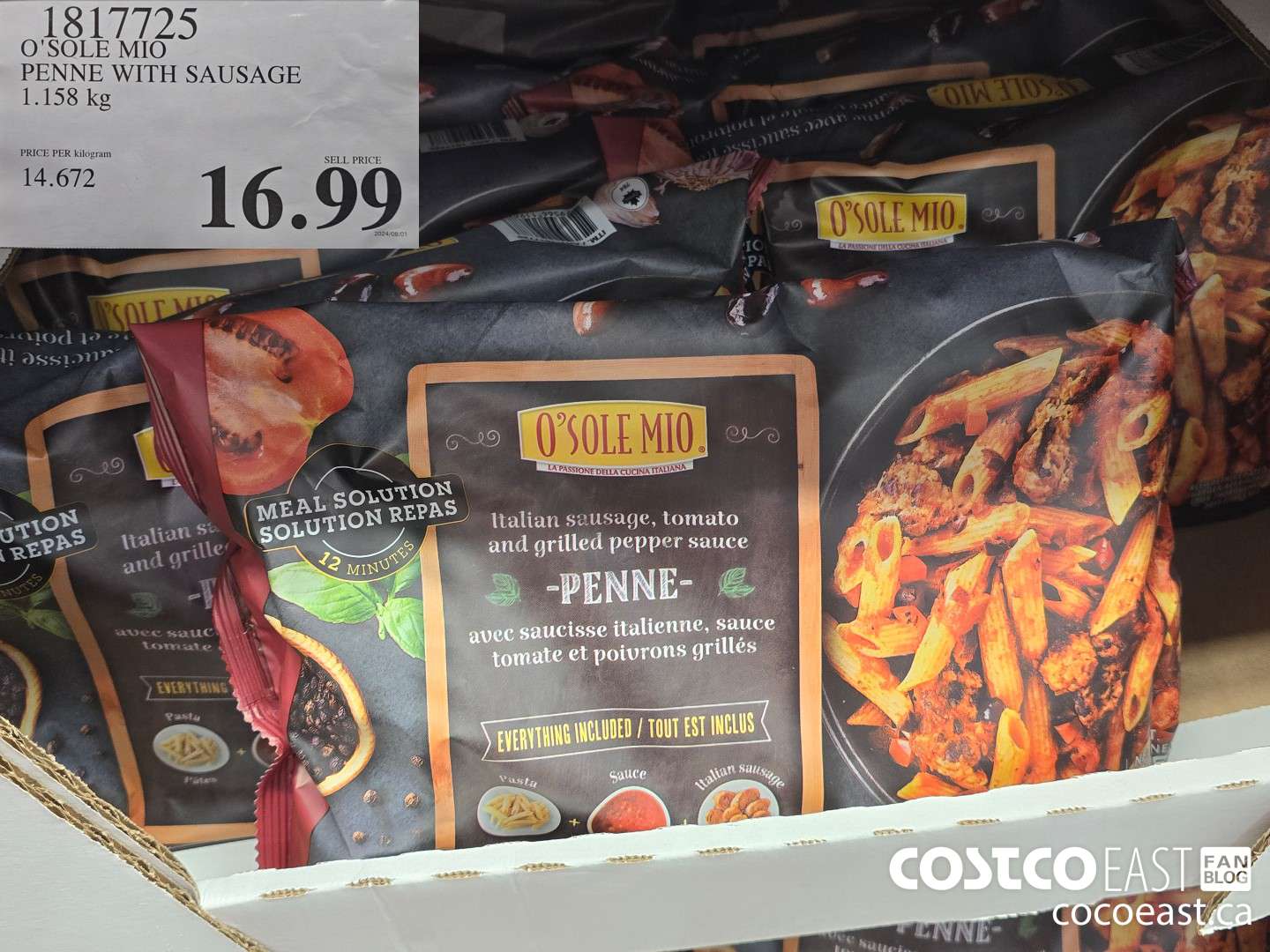 1817725 O'SOLE MIO PENNE WITH SAUSAGE 1.158 KG $16.99