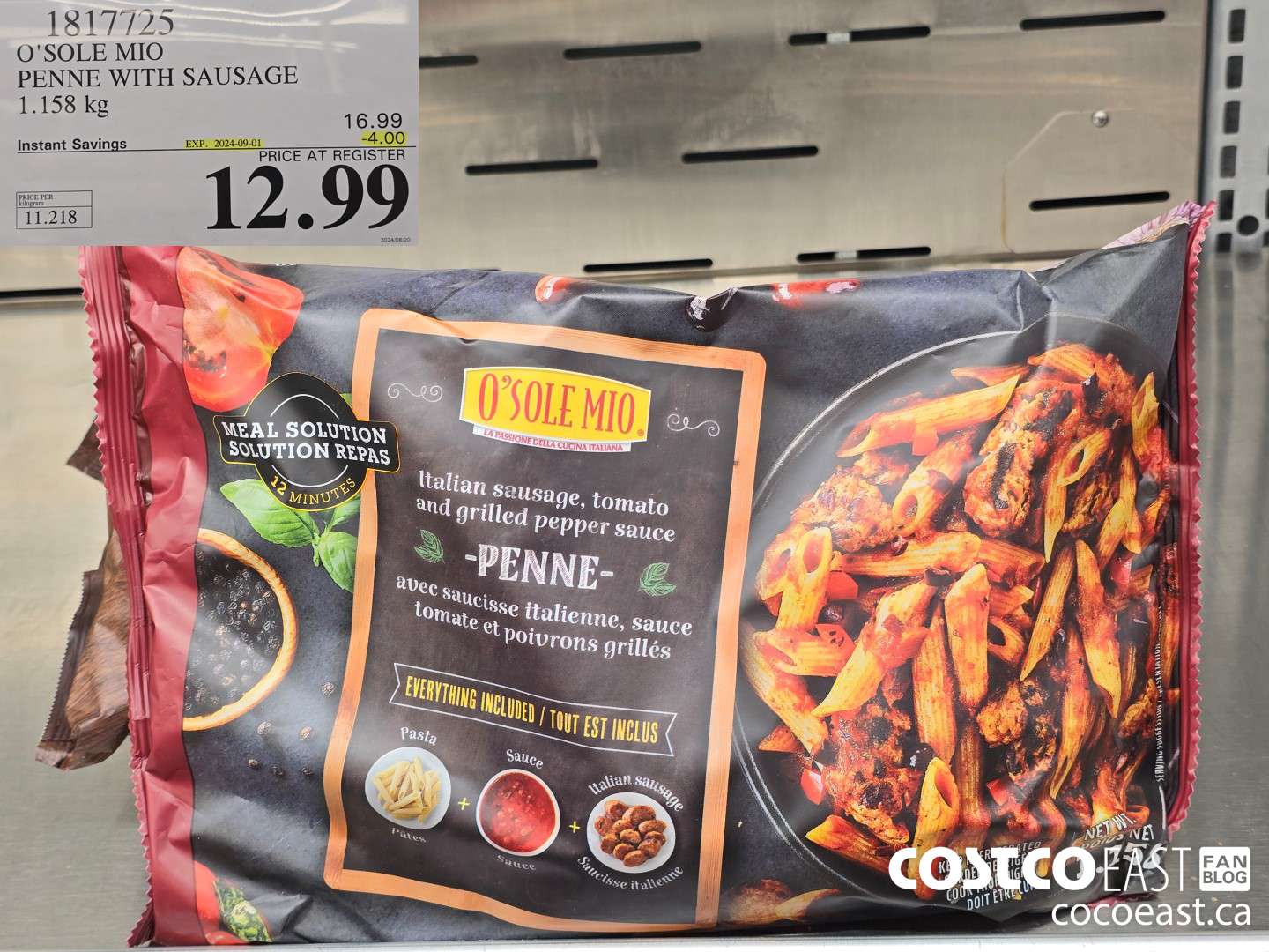 1817725 O'SOLE MIO PENNE WITH SAUSAGE 1.158 KG ($4.00 INSTANT SAVINGS EXPIRES ON 2024-09-01) $12.99