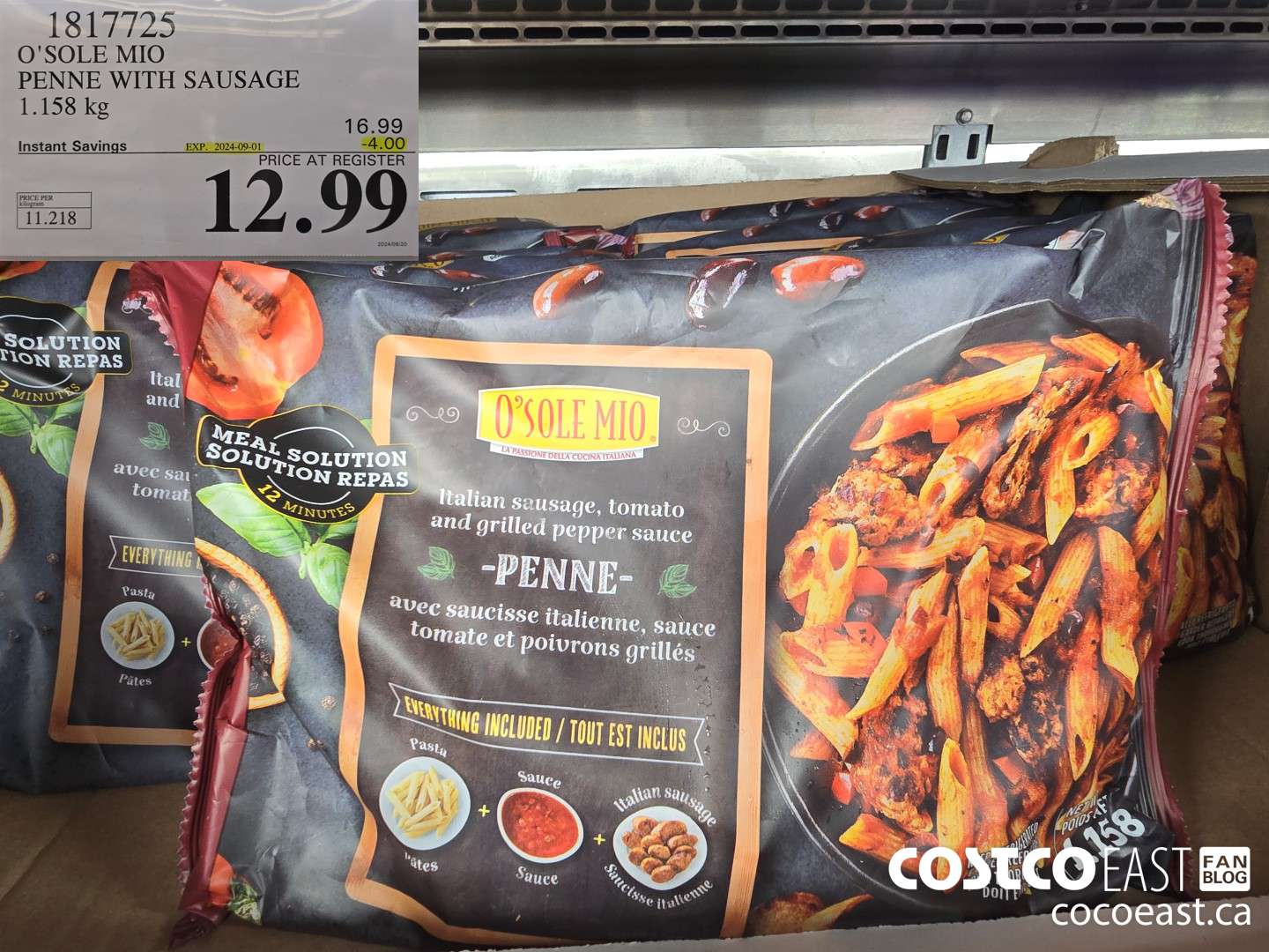 1817725 O'SOLE MIO PENNE WITH SAUSAGE 1.158 KG ($4.00 INSTANT SAVINGS EXPIRES ON 2024-09-01) $12.99