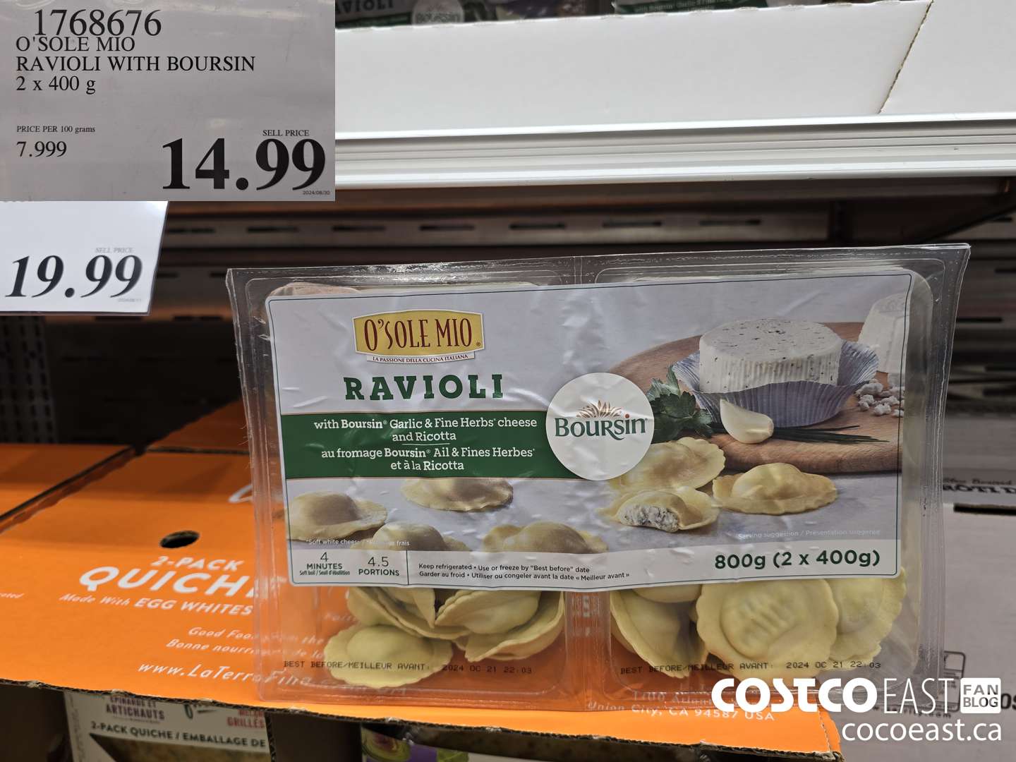 1768676 O'SOLE MIO RAVIOLI WITH BOURSIN 2 x 400 g $14.99