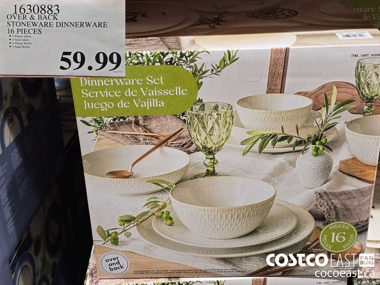 1630883 OVER & BACK STONEWARE DINNERWARE 16 PIECES $59.99