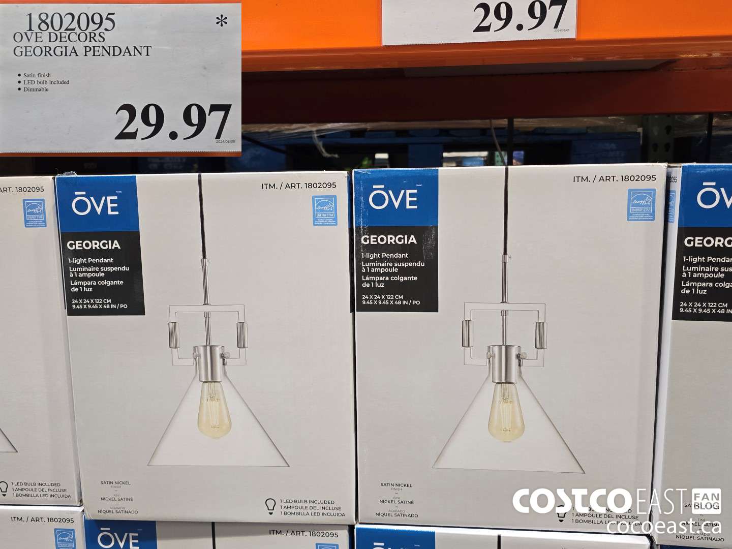 1802095 OVE DECORS GEORGIA PENDANT $29.97