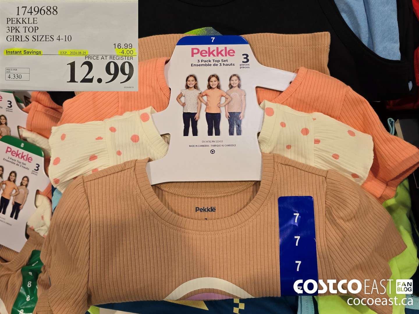 1749688 PEKKLE 3PK TOP GIRLS SIZES 4-10 ($4.00 INSTANT SAVINGS EXPIRES ON 2024-08-25) $12.99