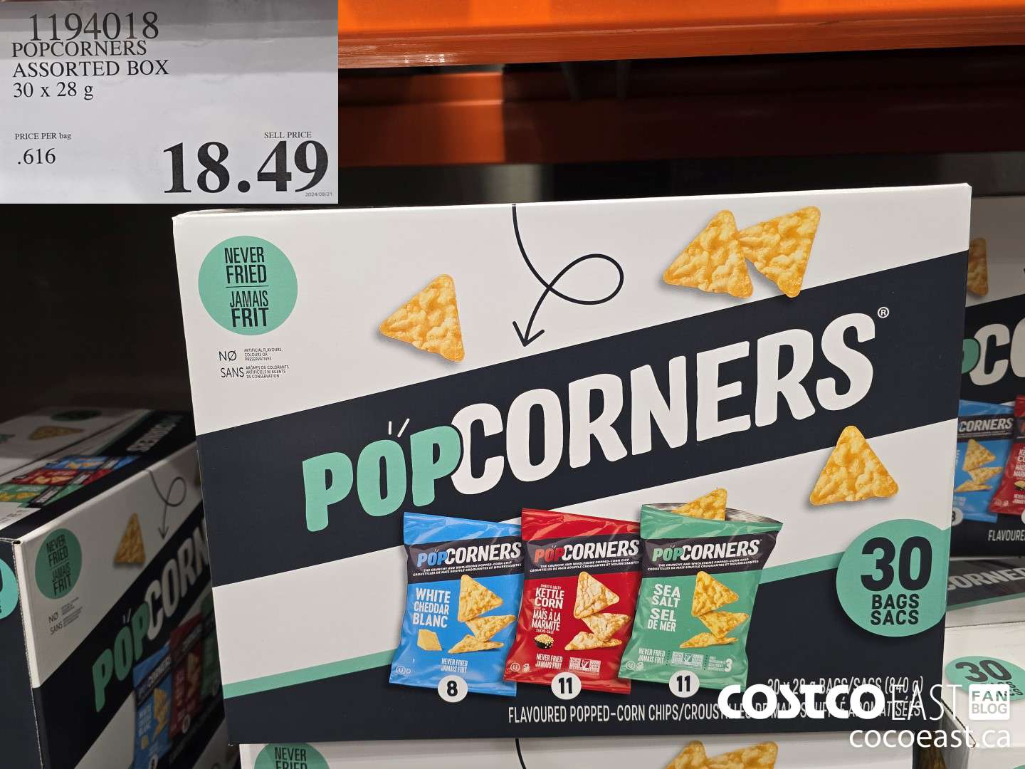 1194018 POPCORNERS ASSORTED BOX 30 x 28 G $18.49