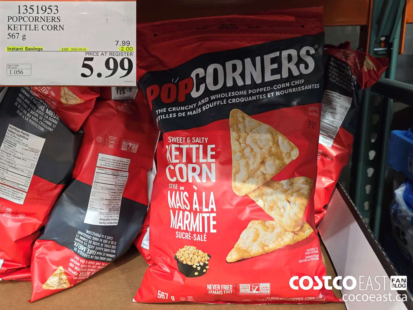 1351953 POPCORNERS KETTLE POPPED CHIPS 567 G ($2.00 INSTANT SAVINGS EXPIRES ON 2024-09-01) $5.99