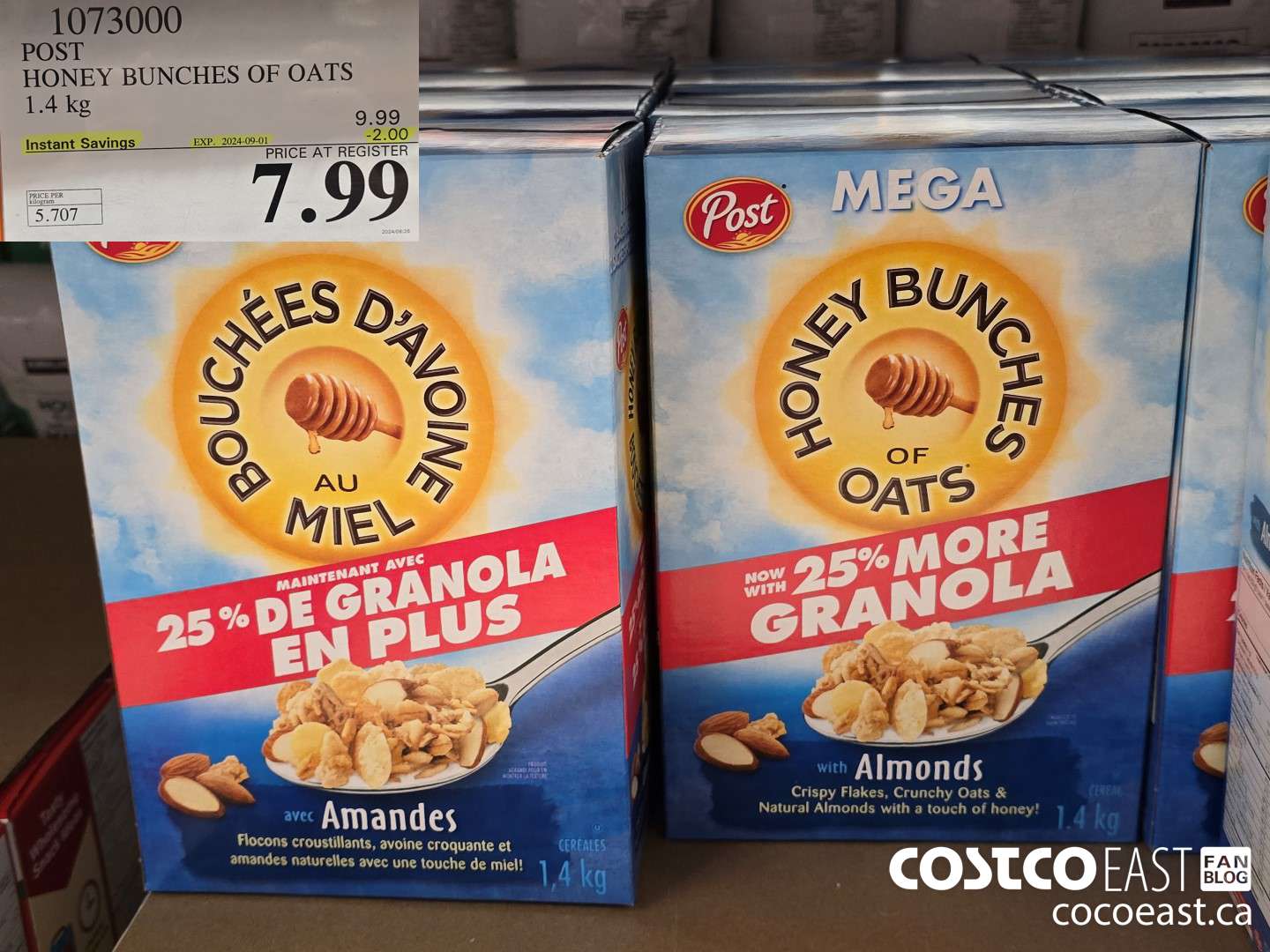 1073000 POST HONEY BUNCHES OF OATS 1.4 KG ($2.00 INSTANT SAVINGS EXPIRES ON 2024-09-01) $7.99