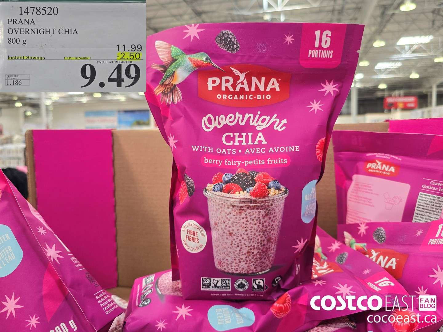 1478520 PRANA OVERNIGHT CHIA 800 g ($2.50 INSTANT SAVINGS EXPIRES ON 2024-08-11) $9.49