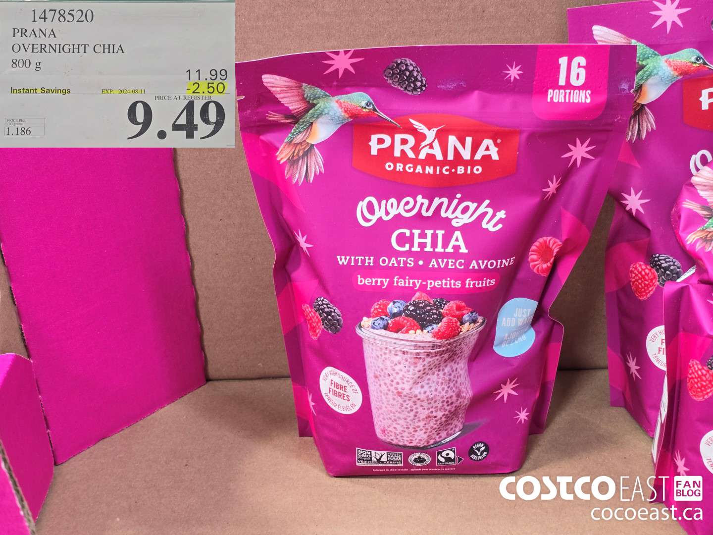 1478520 PRANA OVERNIGHT CHIA 800 g ($2.50 INSTANT SAVINGS EXPIRES ON 2024-08-11) $9.49