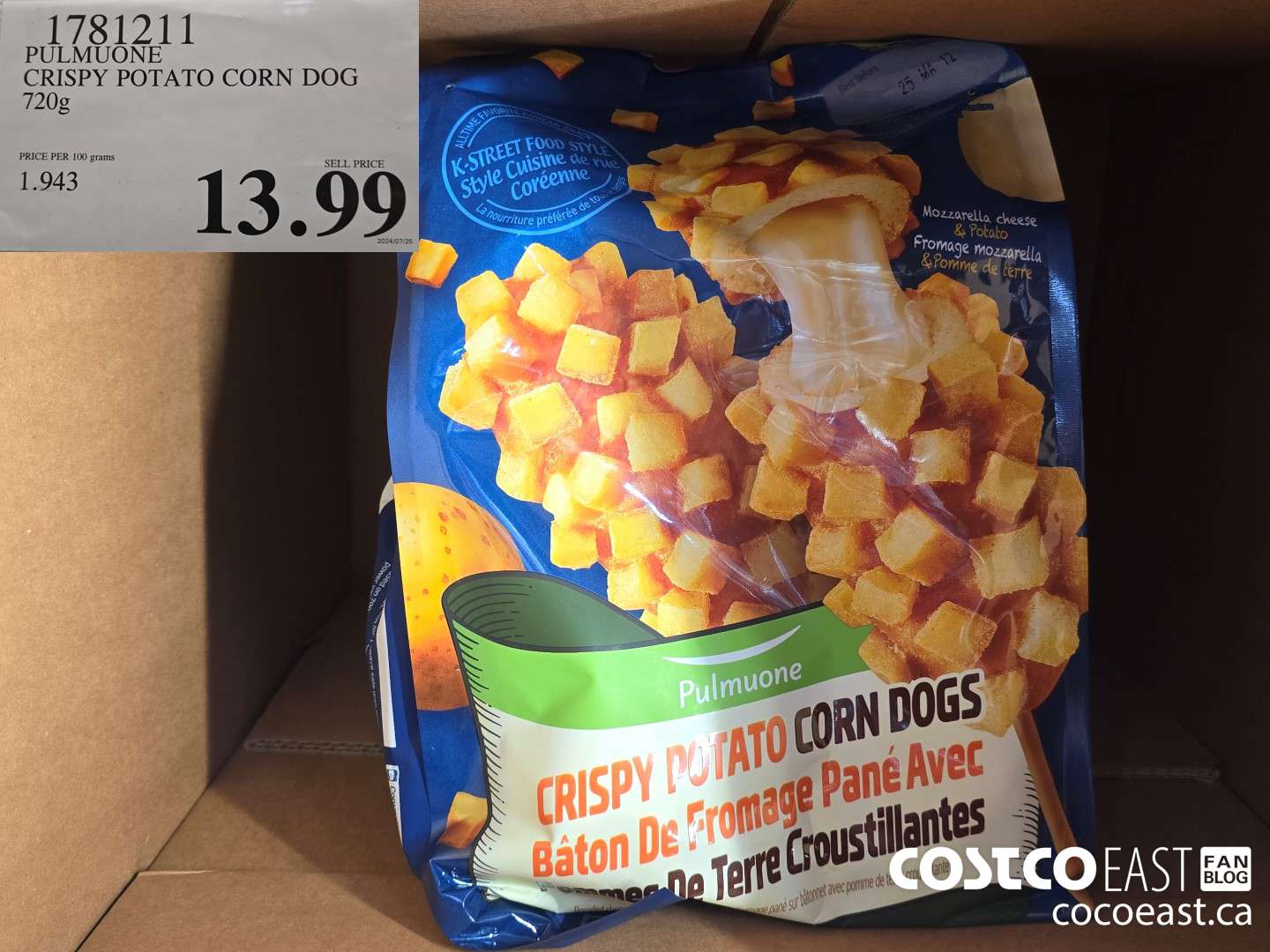 1781211 PULMUONE CRISPY POTATO CORN DOG 720g $13.99