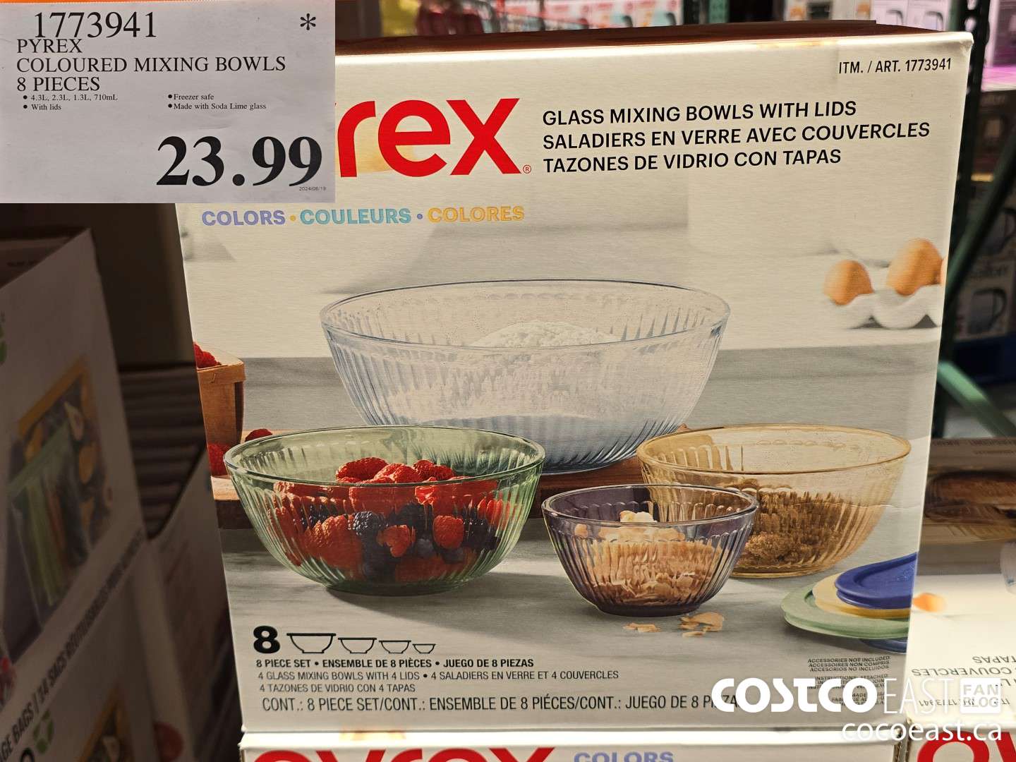 1773941 PYREX COLOURED MIXING BOWLS 8 PIECES $23.99