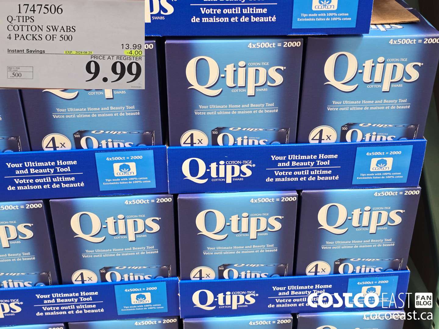 1747506 Q-TIPS COTTON SWABS 4 PACKS OF 500 ($4.00 INSTANT SAVINGS EXPIRES ON 2024-08-25) $9.99