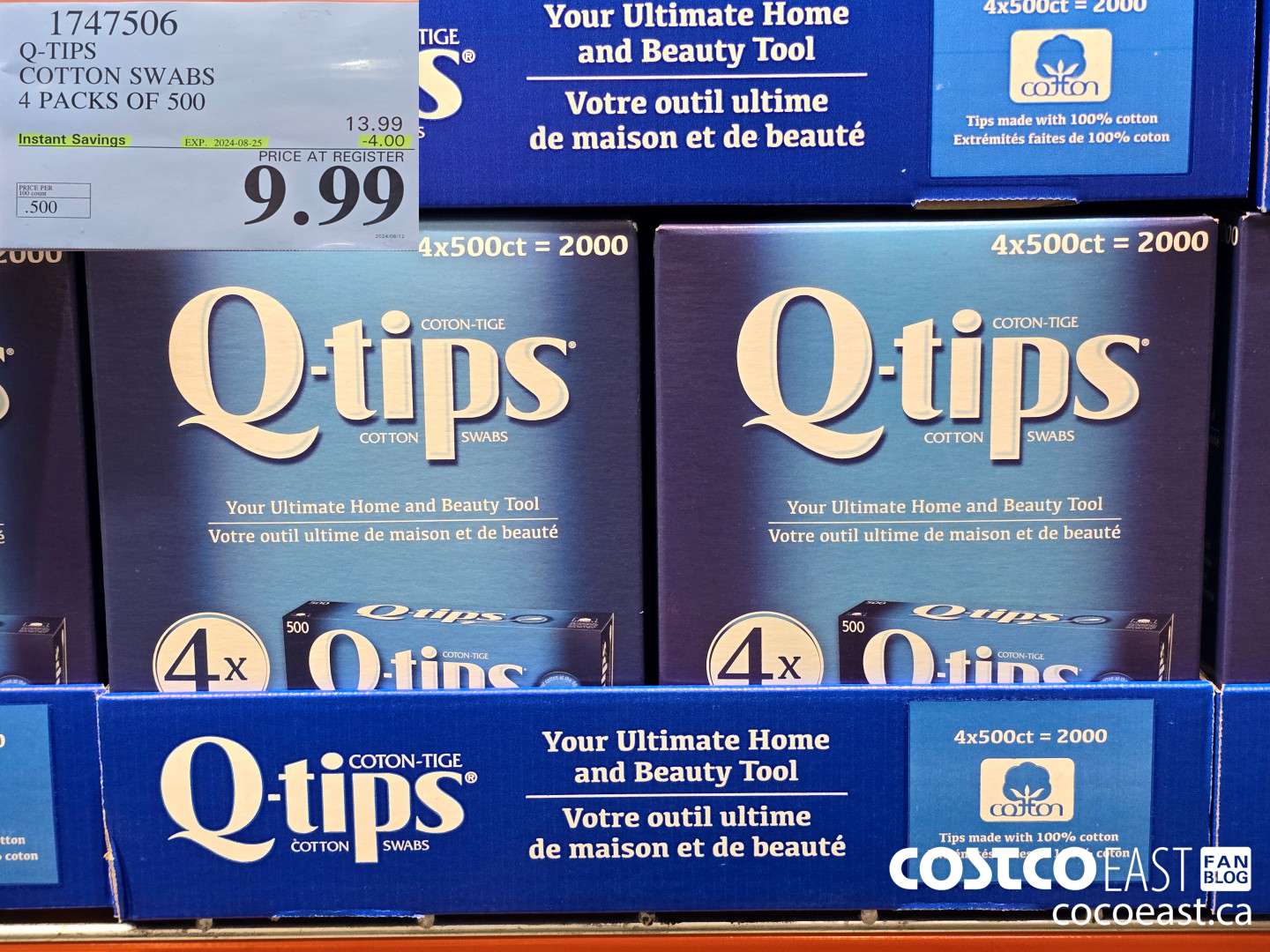 1747506 Q-TIPS COTTON SWABS 4 PACKS OF 500 ($4.00 INSTANT SAVINGS EXPIRES ON 2024-08-25) $9.99