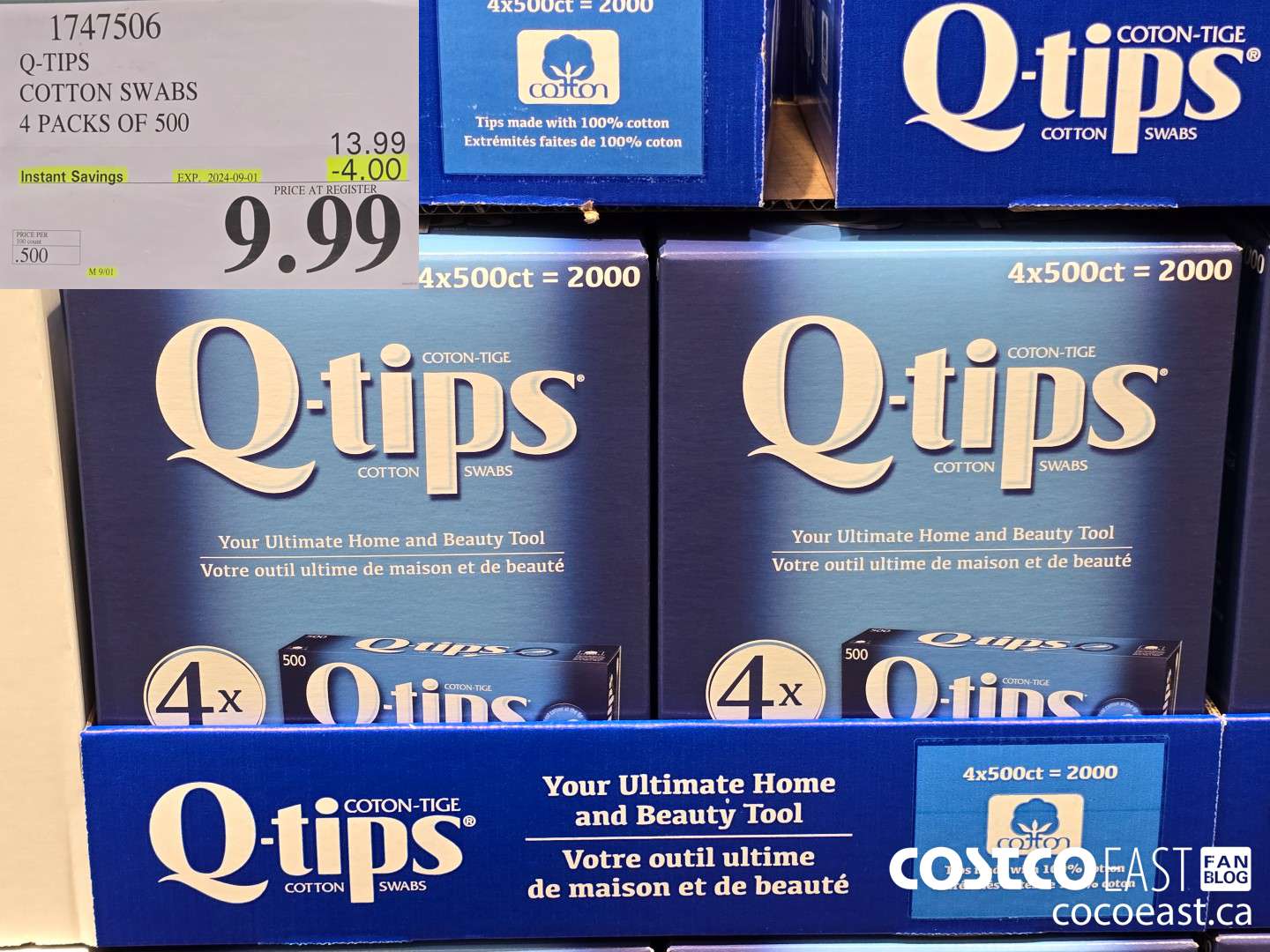 1747506 Q-TIPS COTTON SWABS 4 PACKS OF 500 ($4.00 INSTANT SAVINGS EXPIRES ON 2024-08-25) $9.99