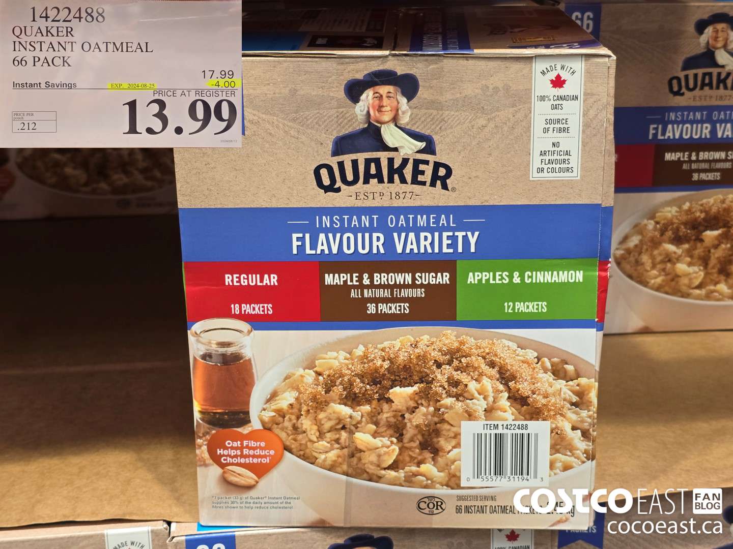 1422488 QUAKER INSTANT OATMEAL 66 PACK 2024-068-25 ($4.00 INSTANT SAVINGS) $13.99