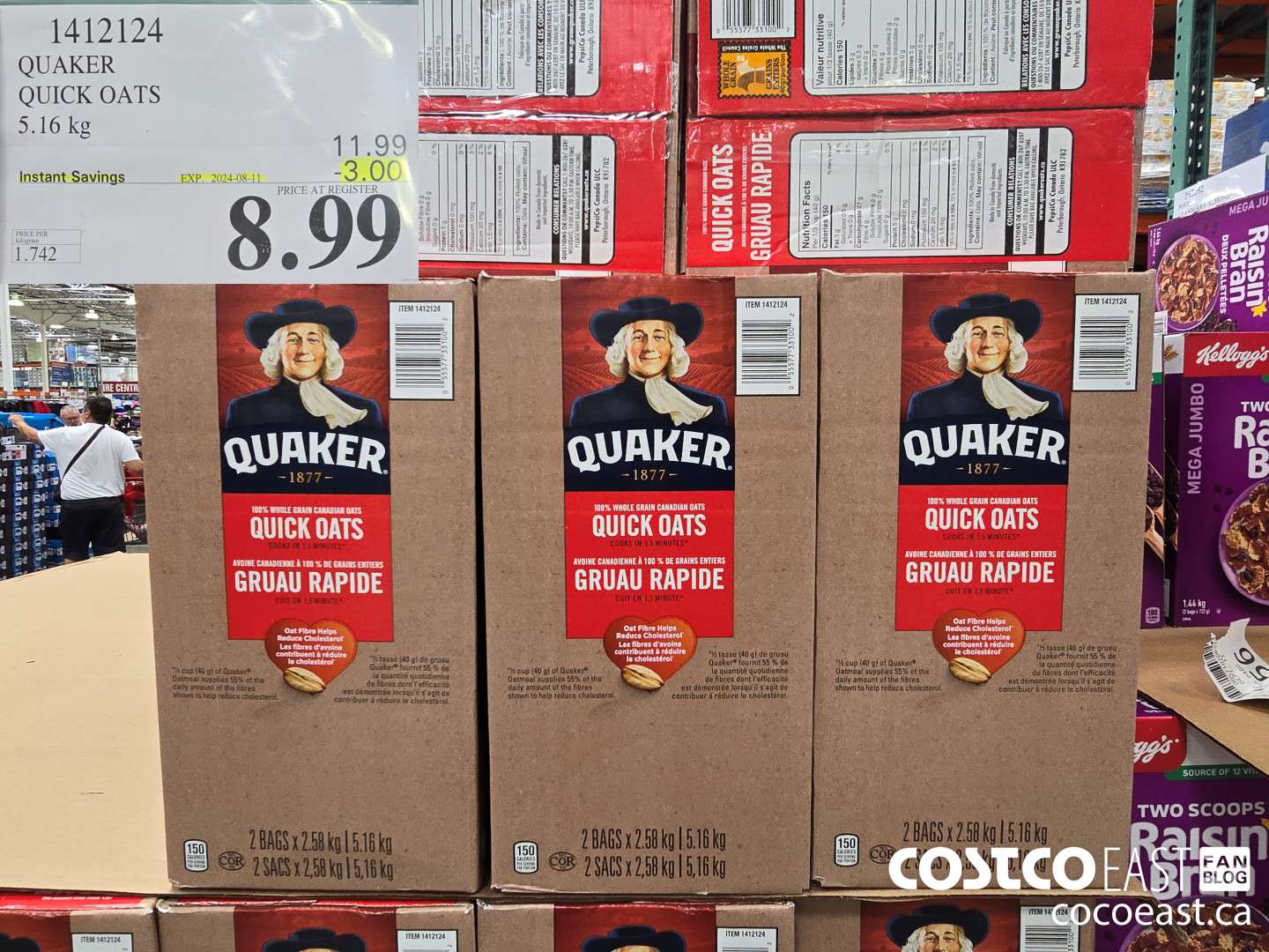 1412124 QUAKER QUICK OATS 5.16 kg ($3.00 INSTANT SAVINGS EXPIRES ON 2024-08-11) $8.99