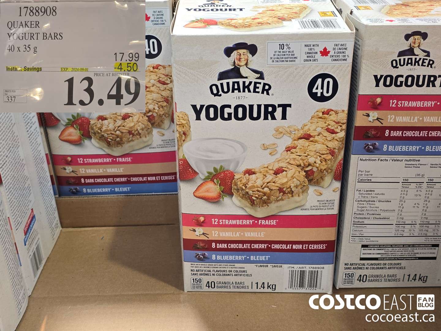 1788908 QUAKER YOGURT BARS 40 x 35g ($4.50 INSTANT SAVINGS EXPIRES ON 2024-09-01) $13.49