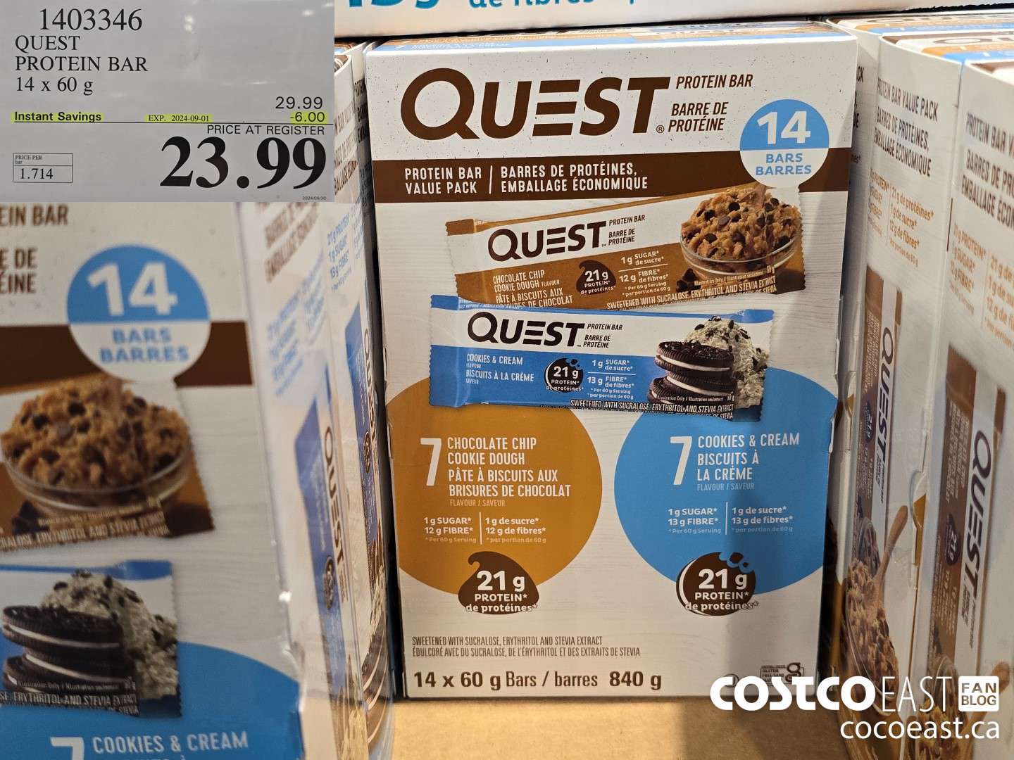 1403346 QUEST PROTEIN BARS 14 X 60G ($6.00 INSTANT SAVINGS EXPIRES ON 2024-09-01) $23.99