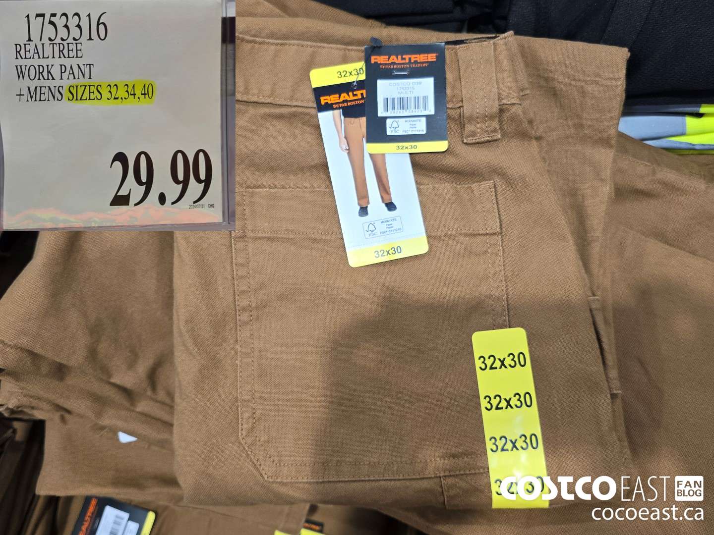 1753316 REALTREE WORK PANT +MENS SIZES 32,34,40 $29.99