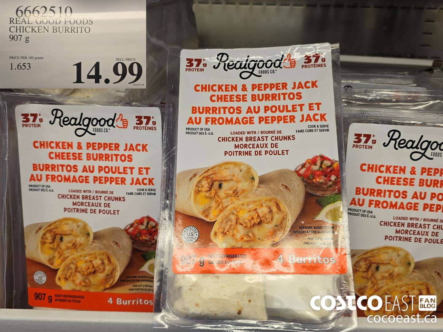 6662510 REAL GOOD FOODS CHICKEN BURRITO 907 g $14.99