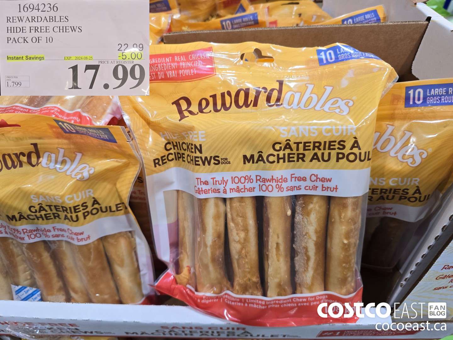 1694236 REWARDABLES HIDE FREE CHEWS PACK OF 10 ($5.00 INSTANT SAVINGS EXPIRES ON 2024-08-25) $17.99