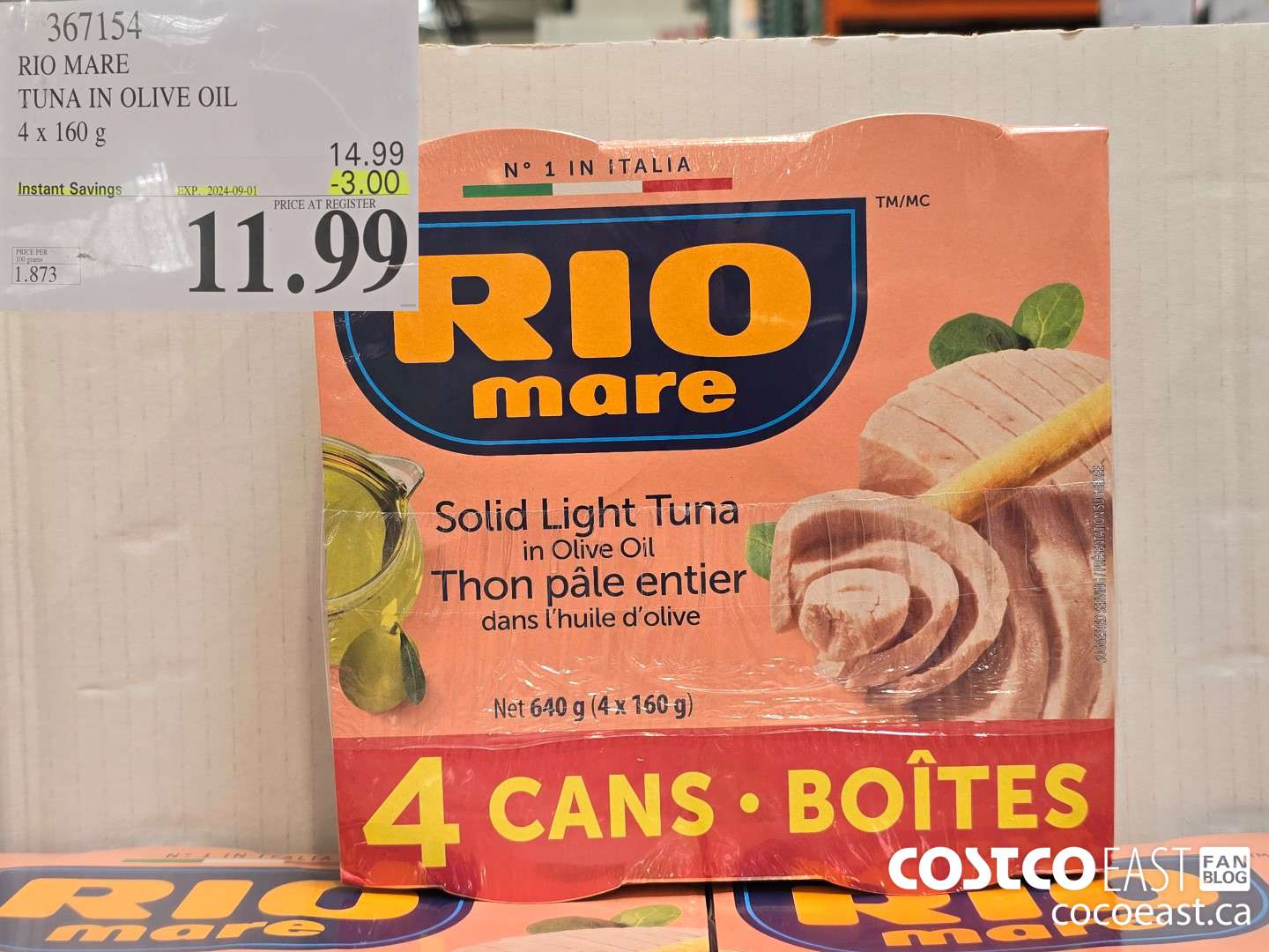 367154 RIO MARE TUNA IN OLIVE OIL 4 x 160 g ($3.00 INSTANT SAVINGS EXPIRES ON 2024-09-01) $11.99