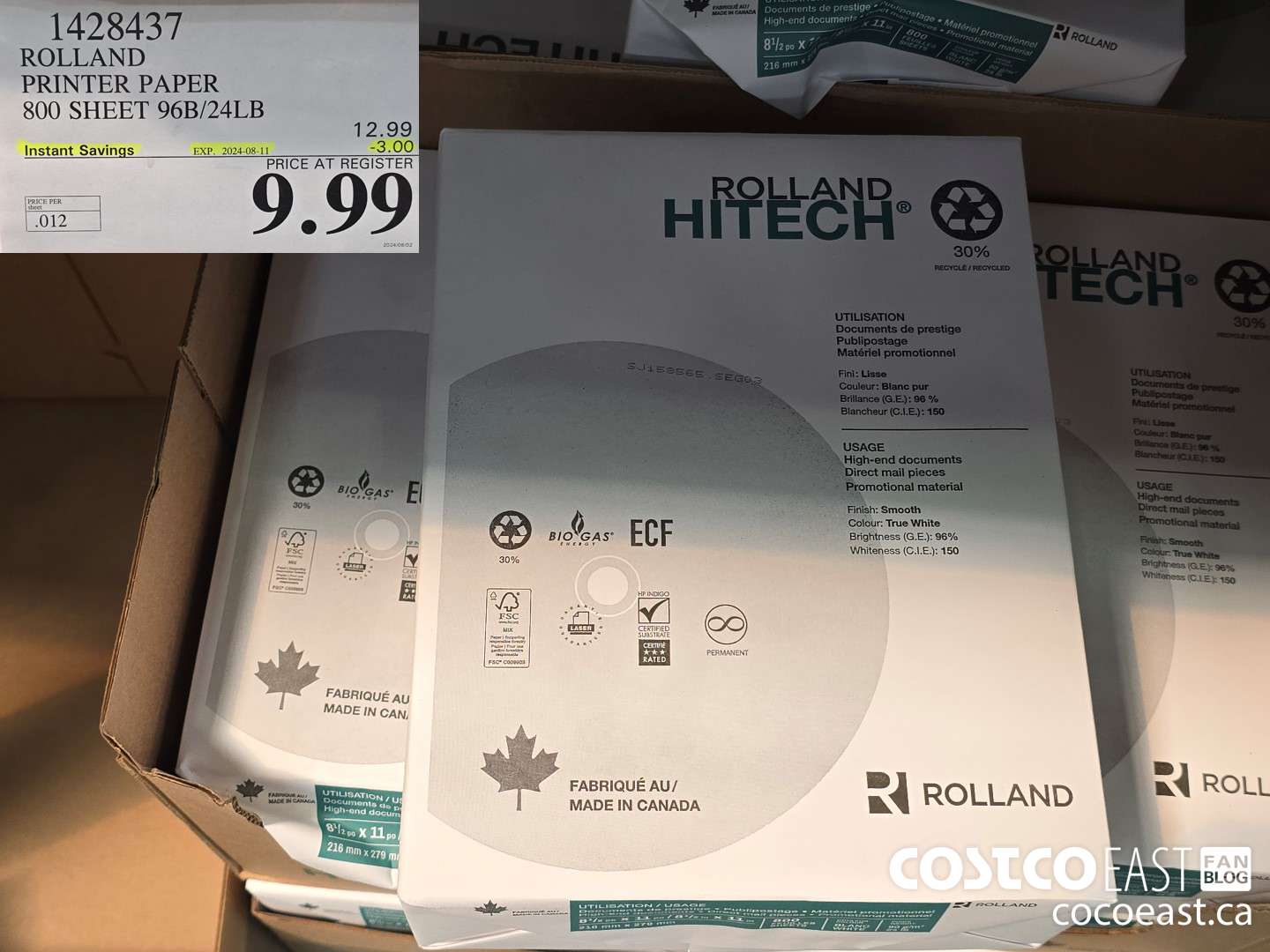 1428437 ROLLAND COPY PAPER 800 SHEET 96B/24LB ($3.00 INSTANT SAVINGS EXPIRES ON 2024-08-11) $9.99