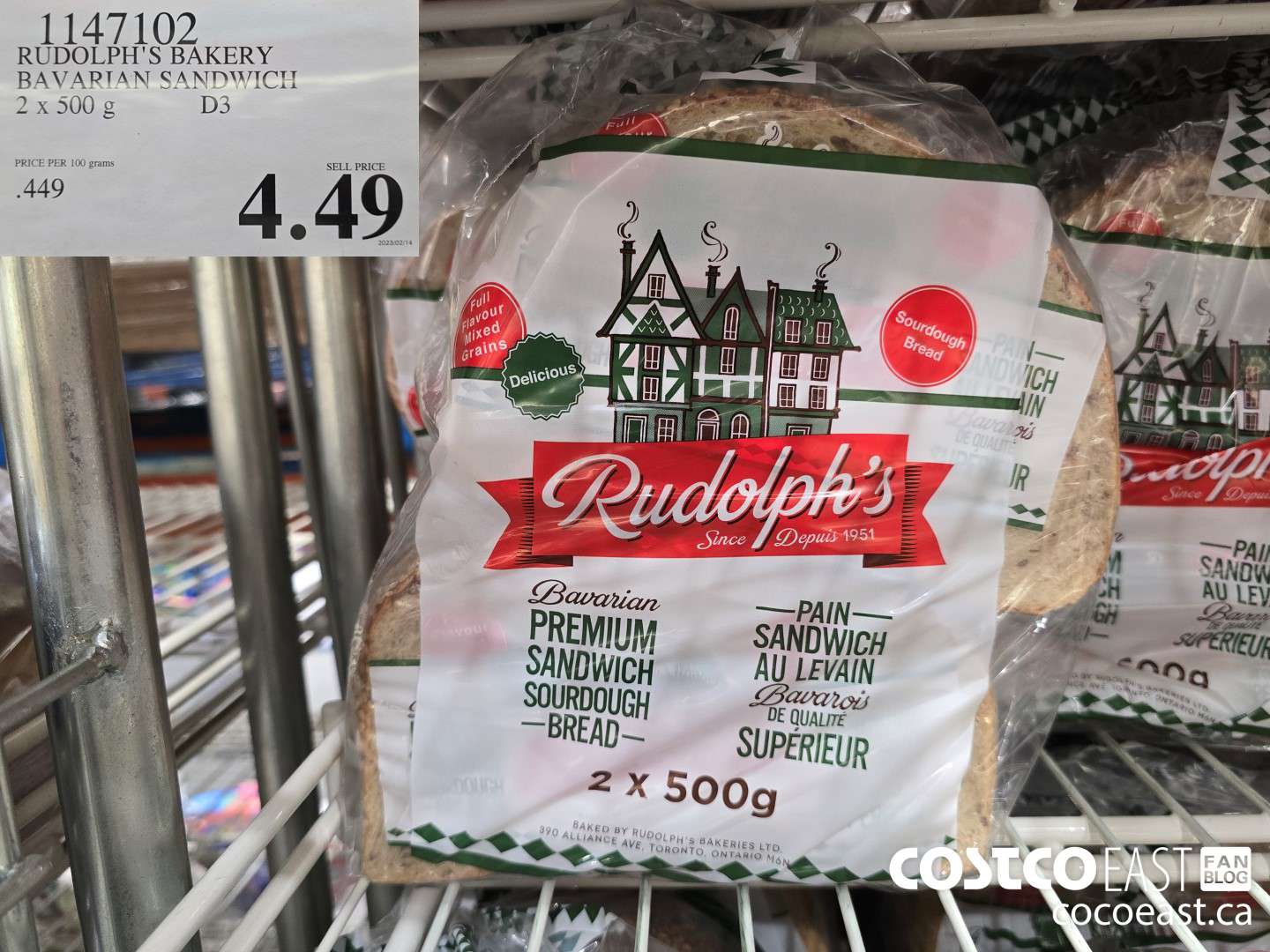 1147102 RUDOLPH'S BAKERY BAVARIAN SANDWICH 2 X 500G $4.49