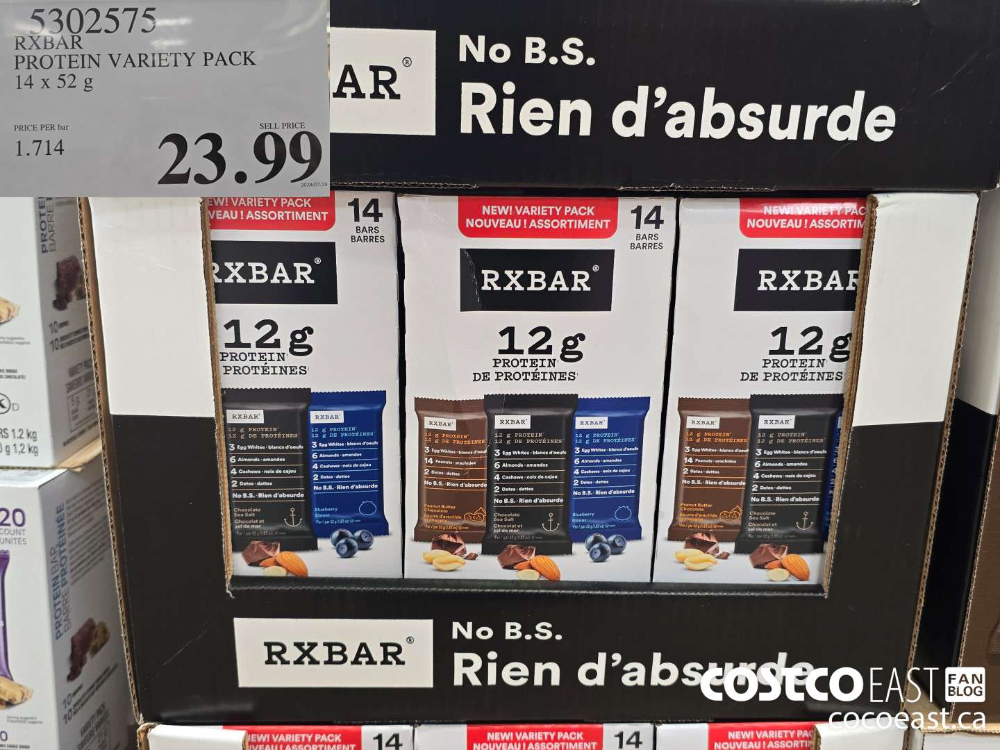 5302575 RXBAR PROTEIN VARIETY PACK 14 x 52 G $23.99