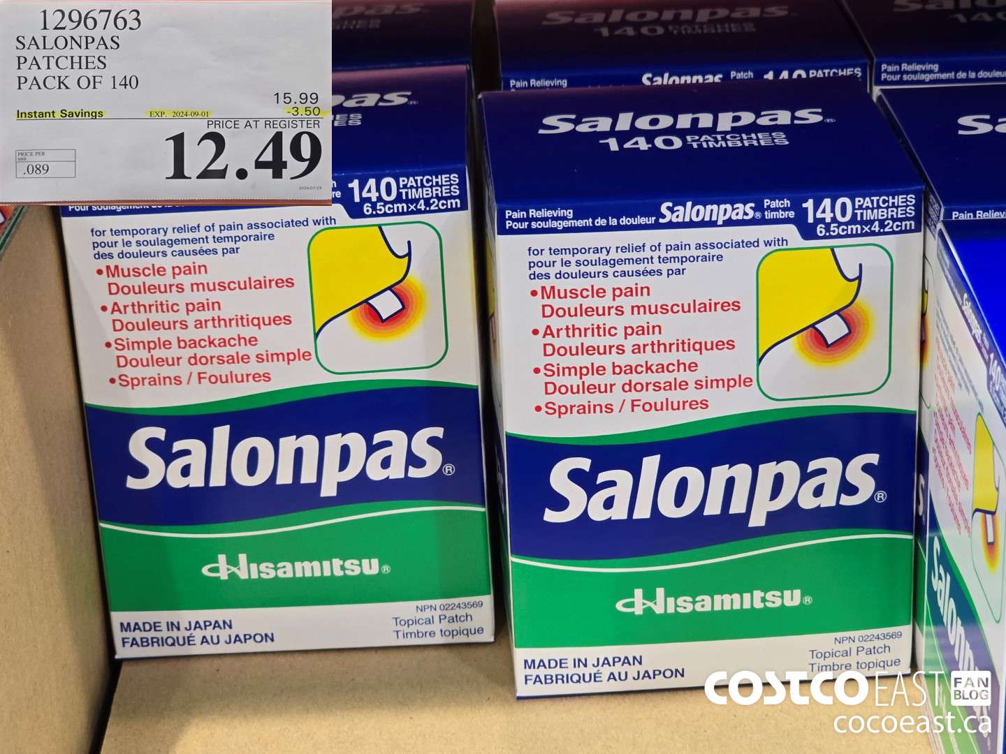1296763 SALONPAS PATCHES PACK OF 140 ($3.50 INSTANT SAVINGS EXPIRES ON 2024-09-01) $12.49