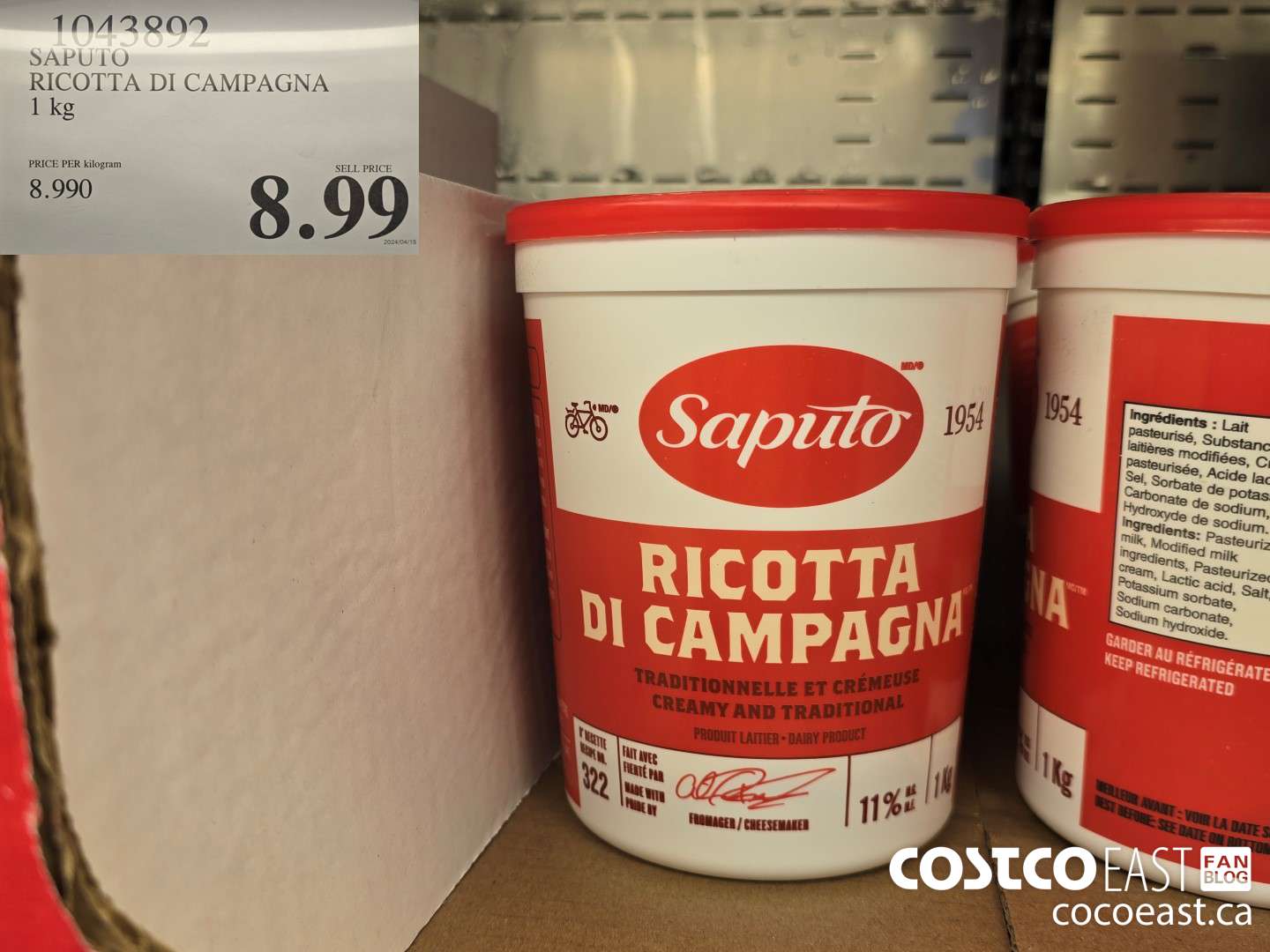 1043892 SAPUTO RICOTTA DI CAMPAGNA 1 KG $8.99