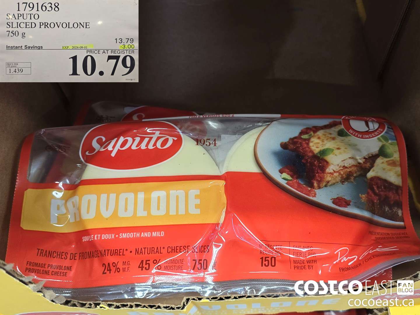 1791638 SAPUTO SLICED PROVOLONE 750 g ($3.00 INSTANT SAVINGS EXPIRES ON 2024-09-01) $10.79