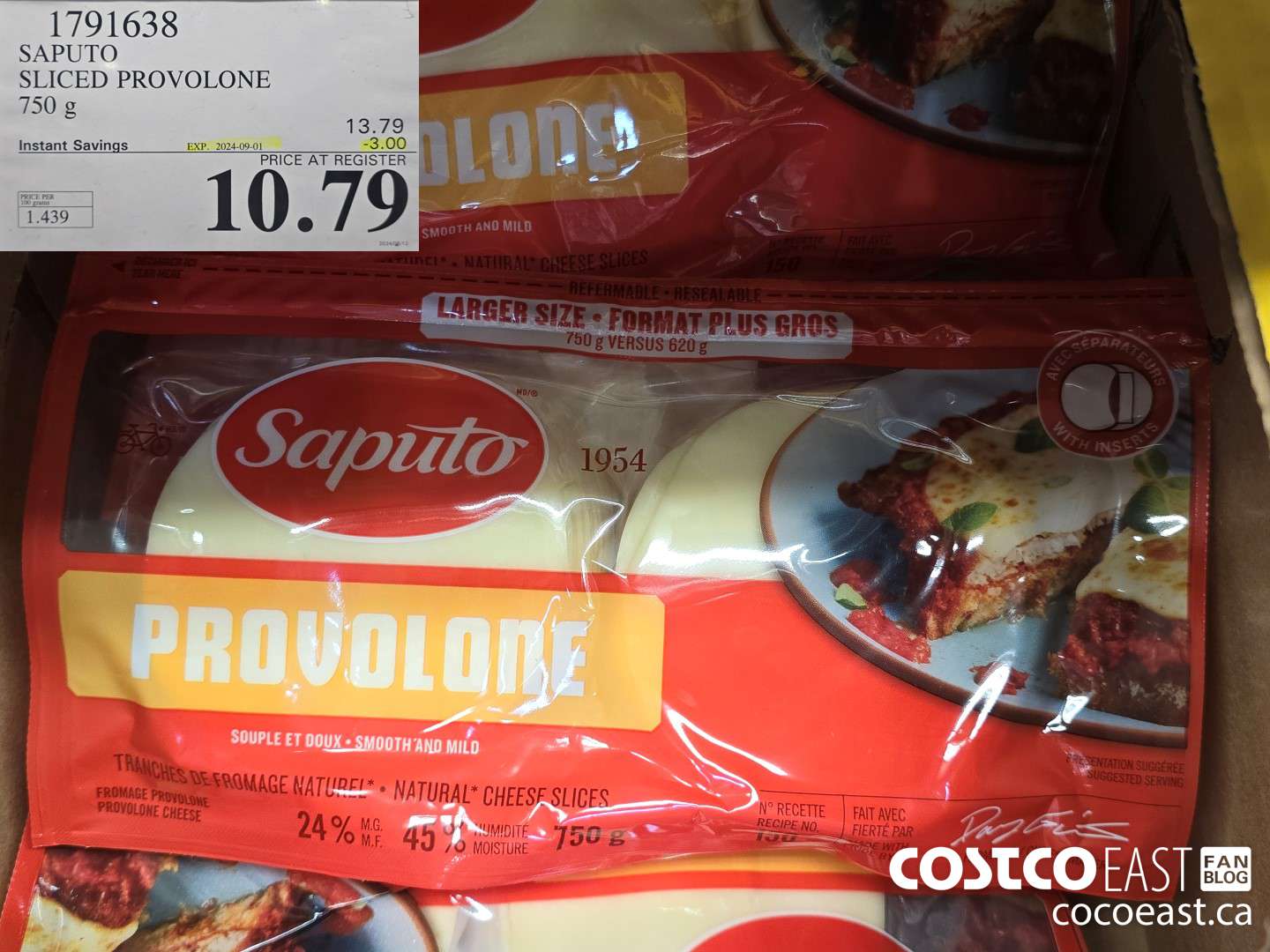 1791638 SAPUTO SLICED PROVOLONE 750 g ($3.00 INSTANT SAVINGS EXPIRES ON 2024-09-01) $10.79