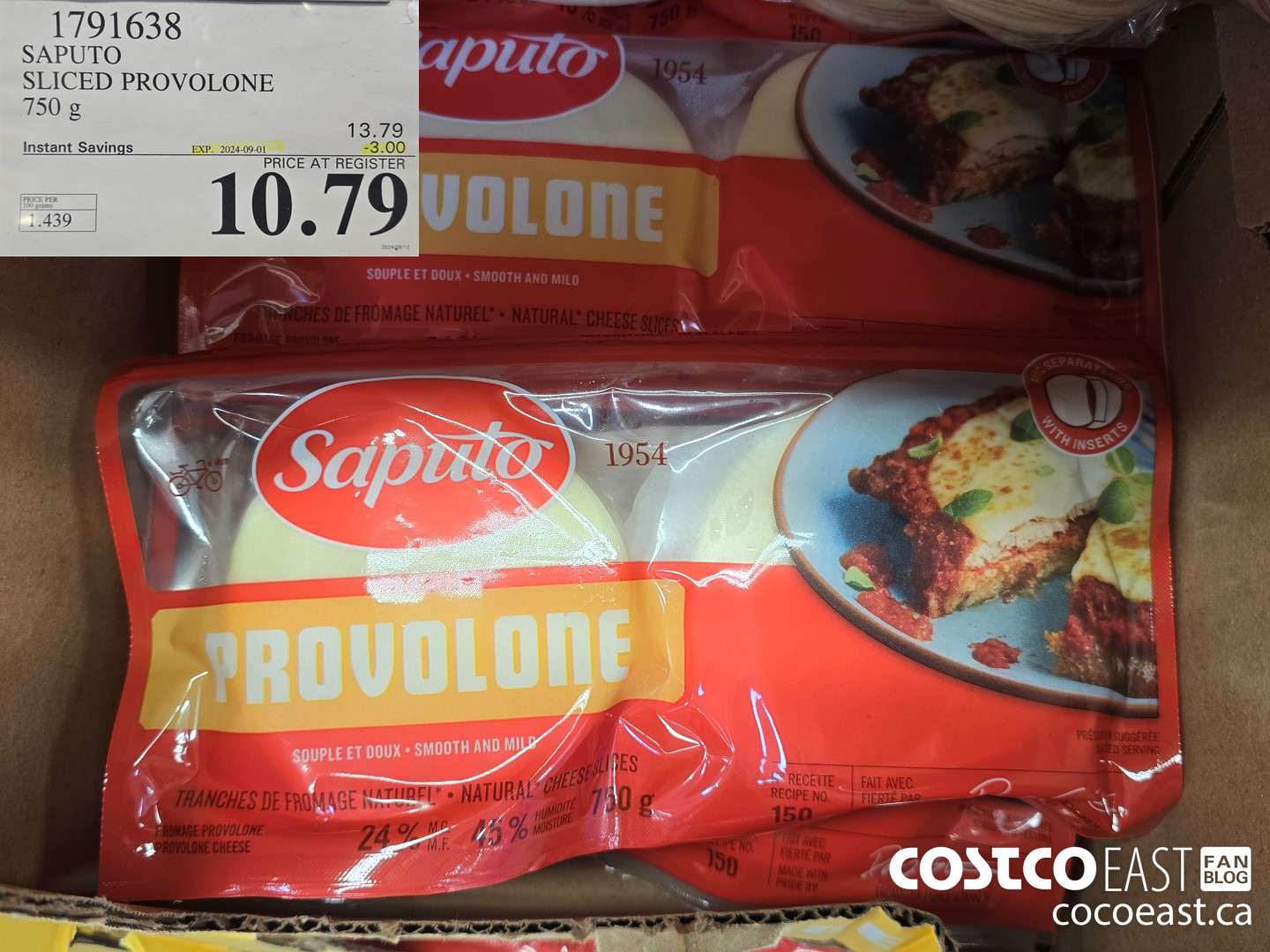 1791638 SAPUTO SLICED PROVOLONE 750 g ($3.00 INSTANT SAVINGS EXPIRES ON 2024-09-01) $10.79
