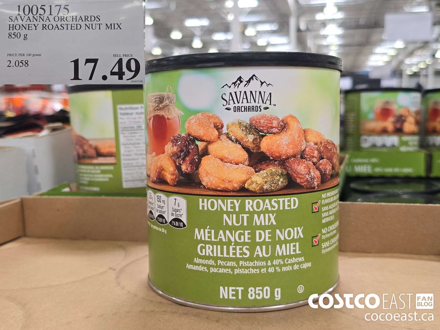 1005175 SAVANNA ORCHARDS HONEY ROASTED NUT MIX 850 G $17.49