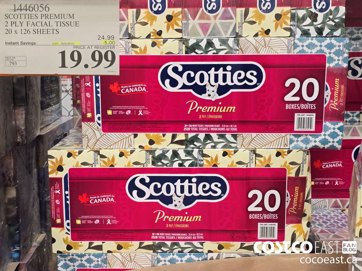 1446056 SCOTTIE PREMIUM 2 PLY FACIAL TISSUES 20 x 126 sheets ($5.00 INSTANT SAVINGS EXPIRES ON 2024-09-01) $19.99