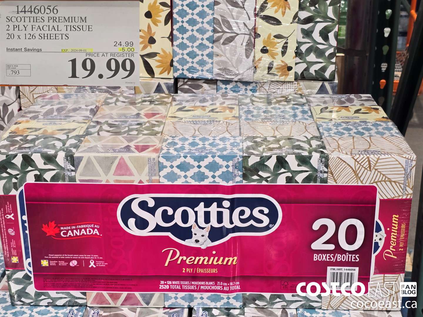 1446056 SCOTTIE PREMIUM 2 PLY FACIAL TISSUES 20 x 126 sheets ($5.00 INSTANT SAVINGS EXPIRES ON 2024-09-01) $19.99