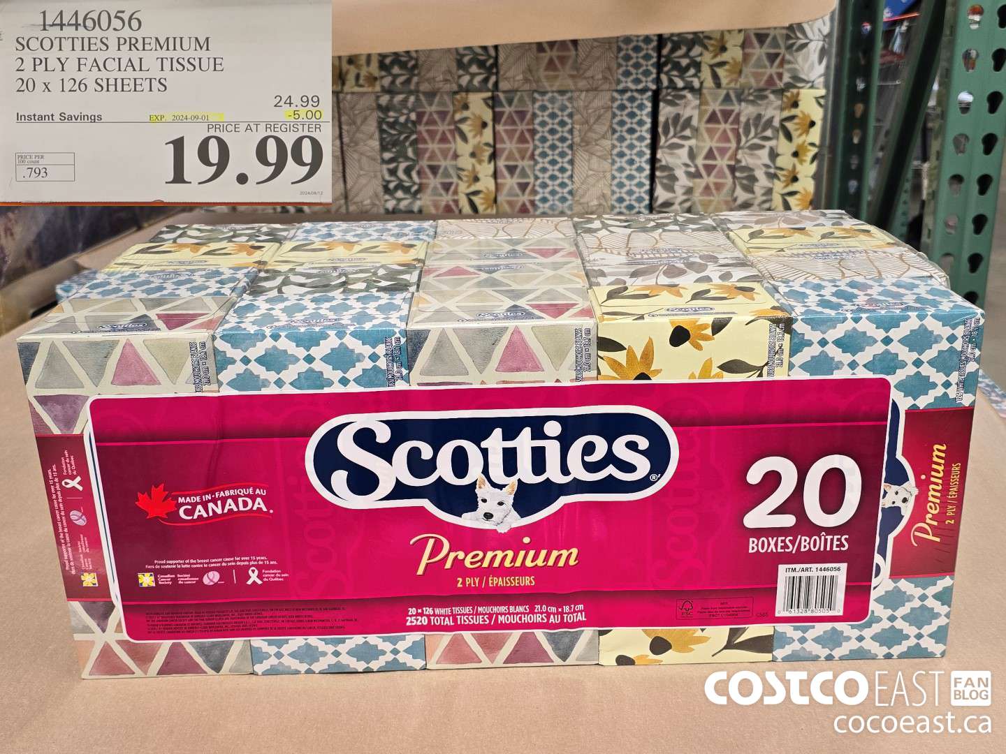 1446056 SCOTTIE PREMIUM 2 PLY FACIAL TISSUES 20 x 126 sheets ($5.00 INSTANT SAVINGS EXPIRES ON 2024-09-01) $19.99