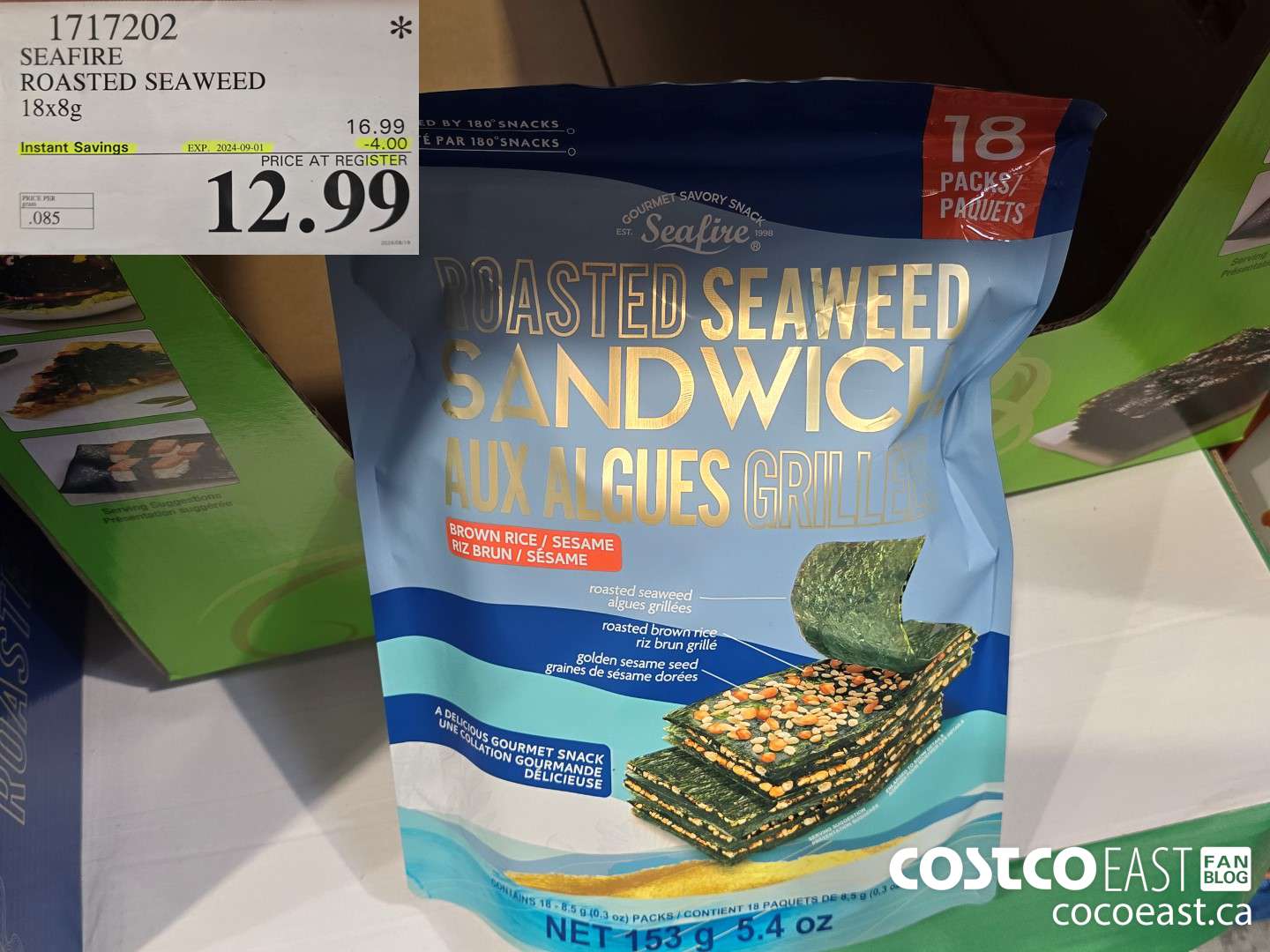1717202 SEAFIRE ROASTED SEAWEED 18 x 8G ($4.00 INSTANT SAVINGS EXPIRES ON 2024-09-01) $12.99