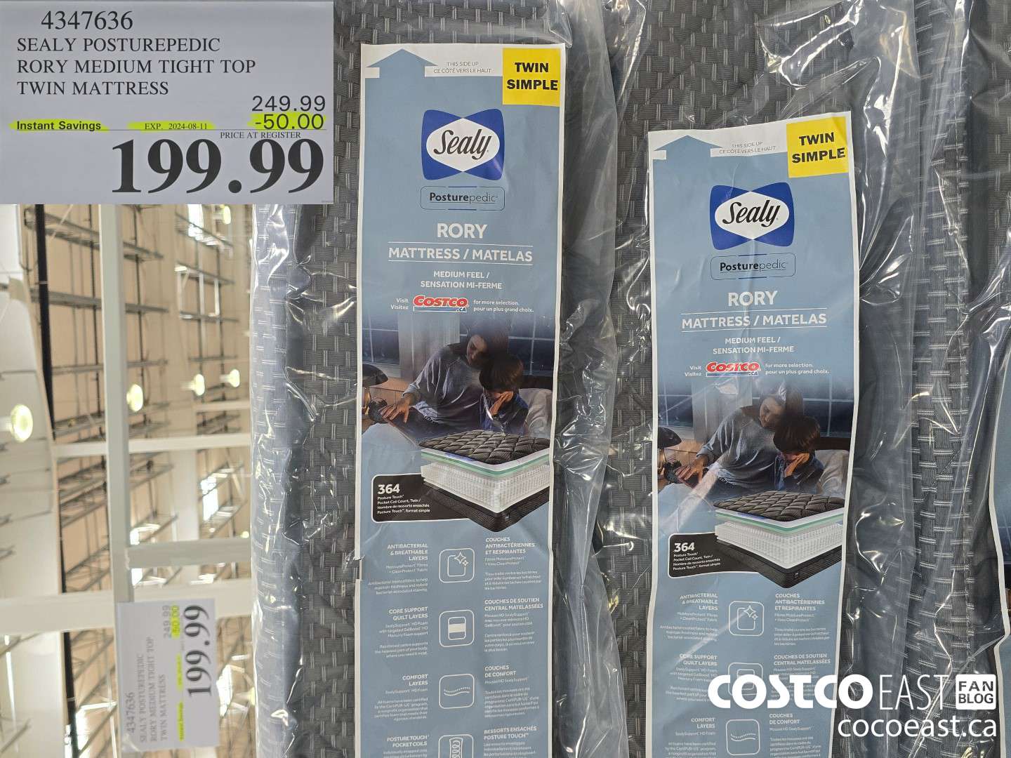 4347636 SEALY POSTUREPEDIC RORY MEDIUM TIGHT TOP TWIN MATTRESS ($50.00 INSTANT SAVINGS EXPIRES ON 2024-08-11) $199.99