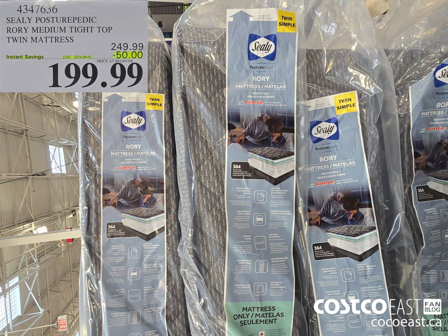 4347636 SEALY POSTUREPEDIC RORY MEDIUM TIGHT TOP TWIN MATTRESS ($50.00 INSTANT SAVINGS EXPIRES ON 2024-09-01) $199.99