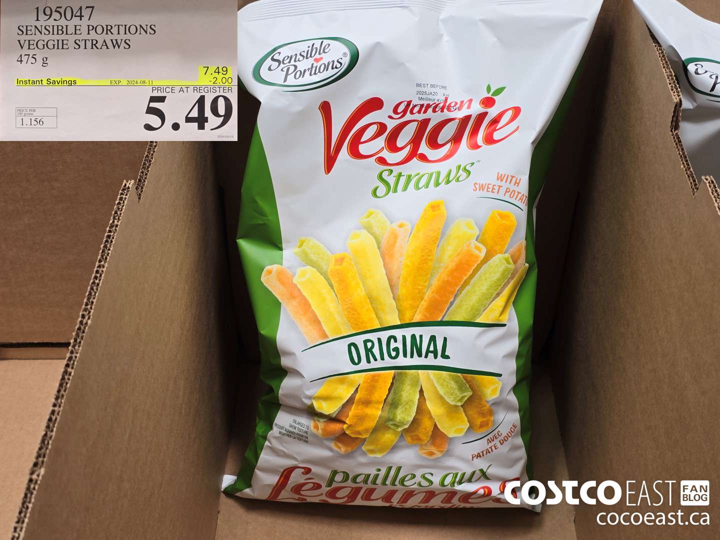 195047 SENSIBLE PORTIONS VEGGIE STRAWS 475 g 2028-11 ($2.00 INSTANT SAVINGS) $5.49