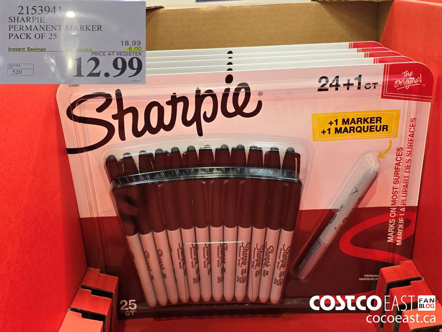 2153941 SHARPIE PERMANENT MARKER PACK OF 25 ($6.00 INSTANT SAVINGS EXPIRES ON 2024-09-01) $12.99