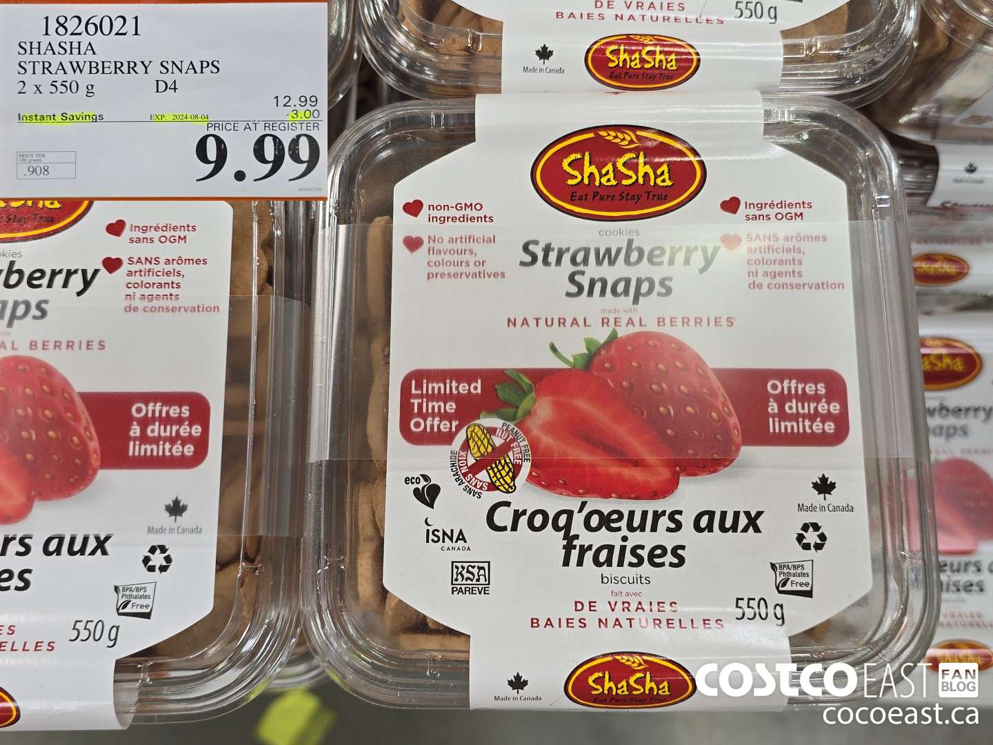 1826021 SHASHA STRAWBERRY SNAPS 2 x 550 G ($3.00 INSTANT SAVINGS EXPIRES ON 2024-08-04) $9.99