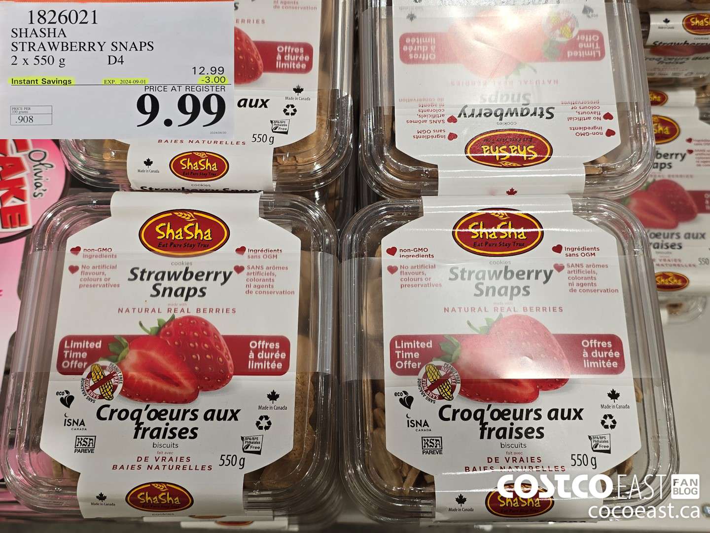 1826021 SHASHA STRAWBERRY SNAPS 2 x 550 G ($3.00 INSTANT SAVINGS EXPIRES ON 2024-09-01) $9.99