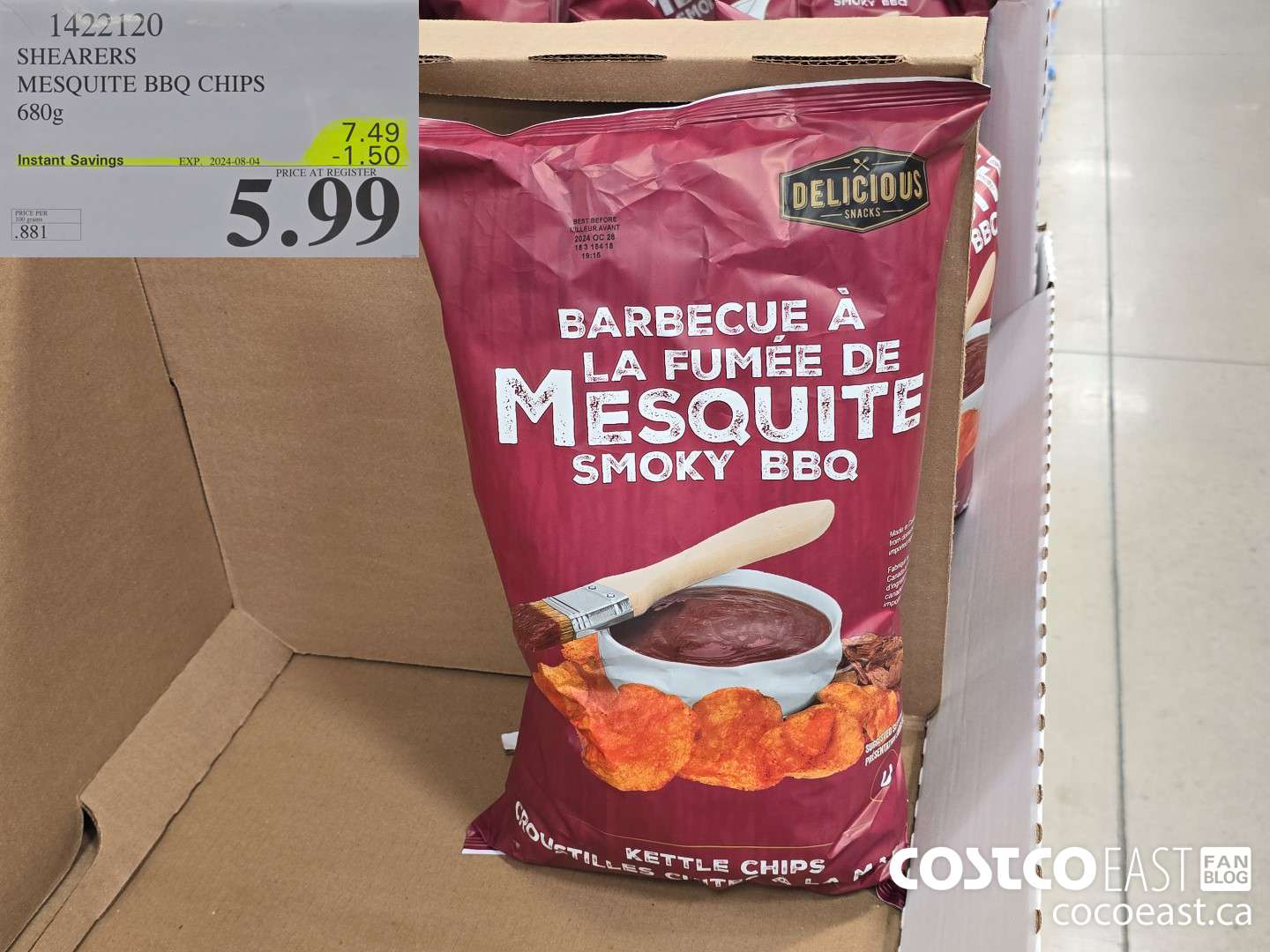 1422120 SHEARERS MESQUITE BBQ CHIPS 680g ($1.50 INSTANT SAVINGS EXPIRES ON 2024-08-04) $5.99