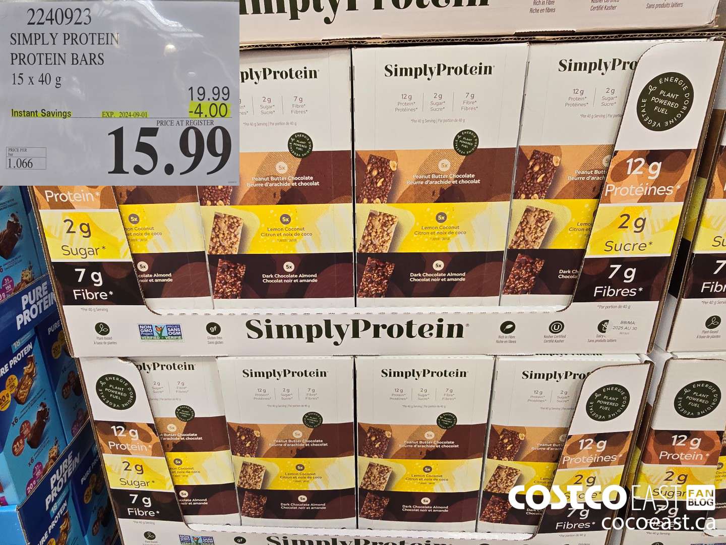 2240923 SIMPLY PROTEIN PROTEIN BARS 15 x 40 g ($4.00 INSTANT SAVINGS EXPIRES ON 2024-09-01) $15.99