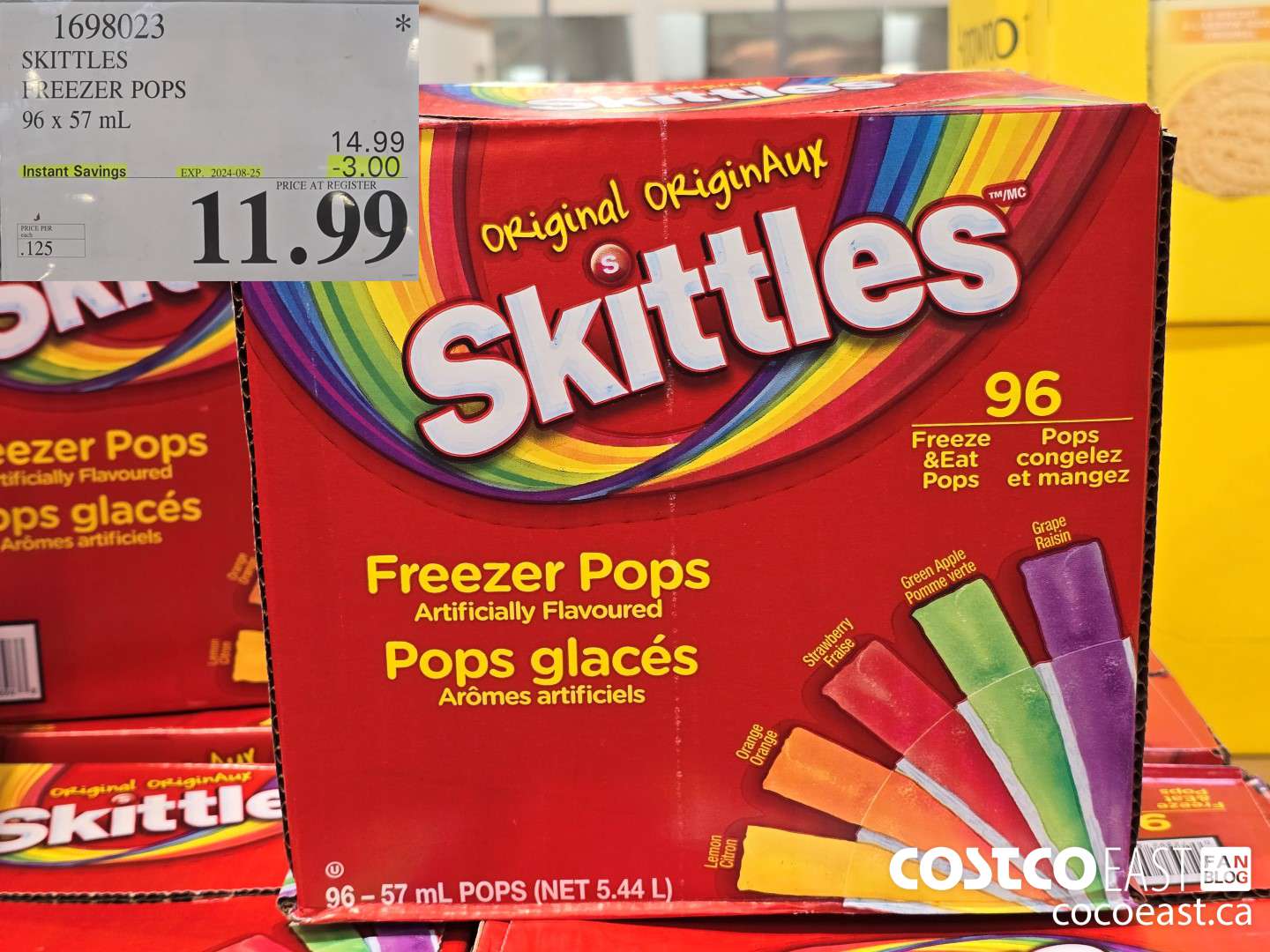1698023 SKITTLES FREEZER POPS 96 x 59 mL ($3.00 INSTANT SAVINGS EXPIRES ON 2024-08-25) $11.99