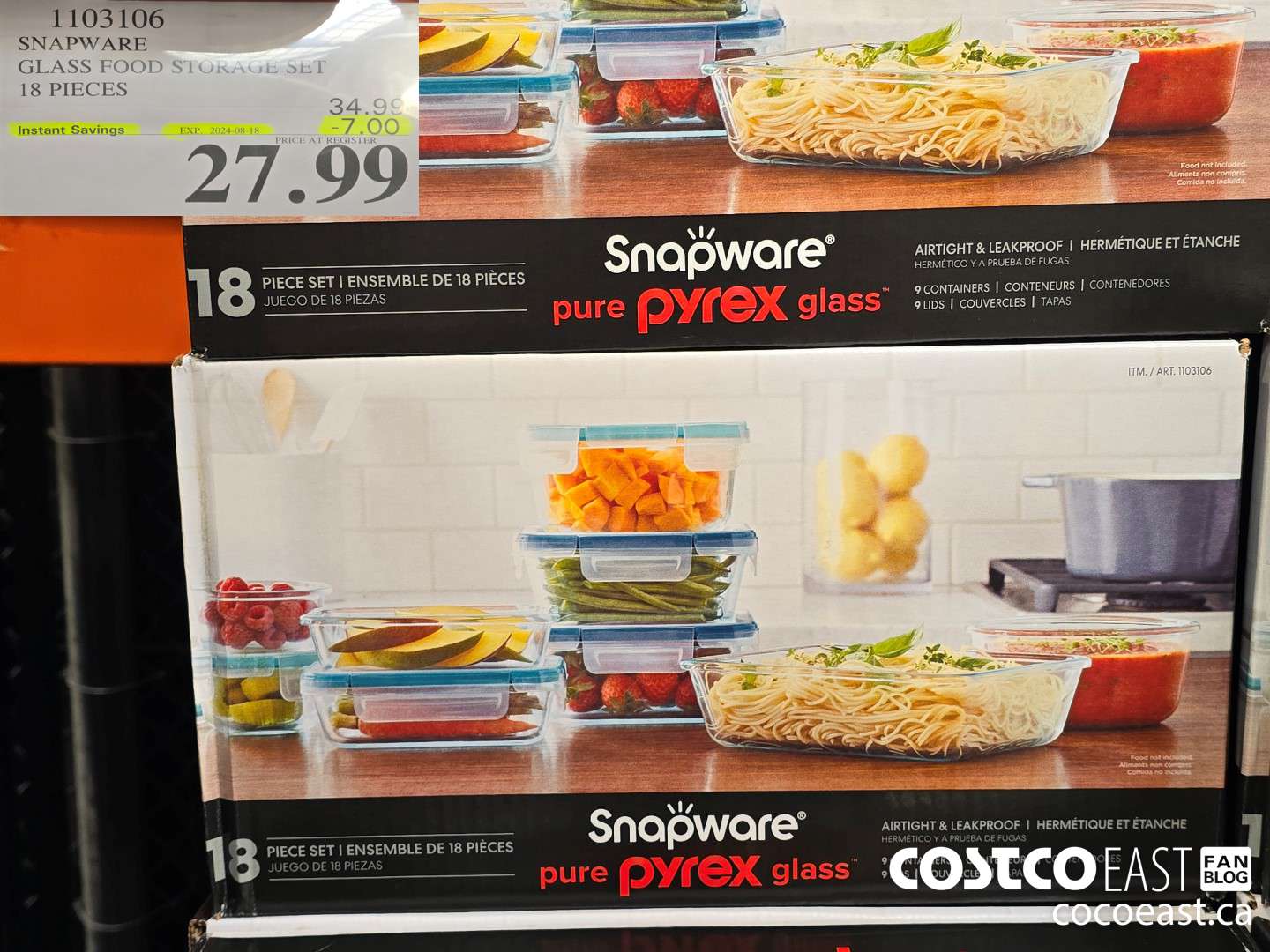 1103106 SNAPWARE GLASS FOOD STORAGE SET 18 PIECES ($7.00 INSTANT SAVINGS EXPIRES ON 2024-08-18) $27.99