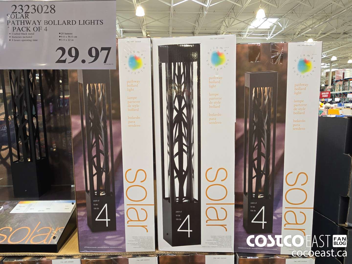 2323028 SOLAR PATHWAY BOLLARD LIGHTS PACK OF 4 $29.97