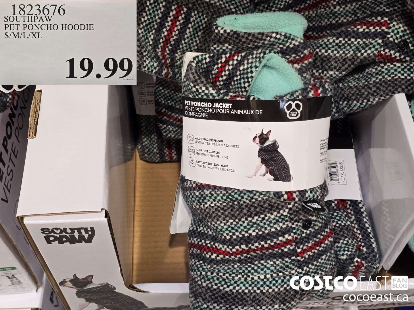 1823676 SOUTHPAW PET PONCHO HOODIE S/M/L/XL $19.99